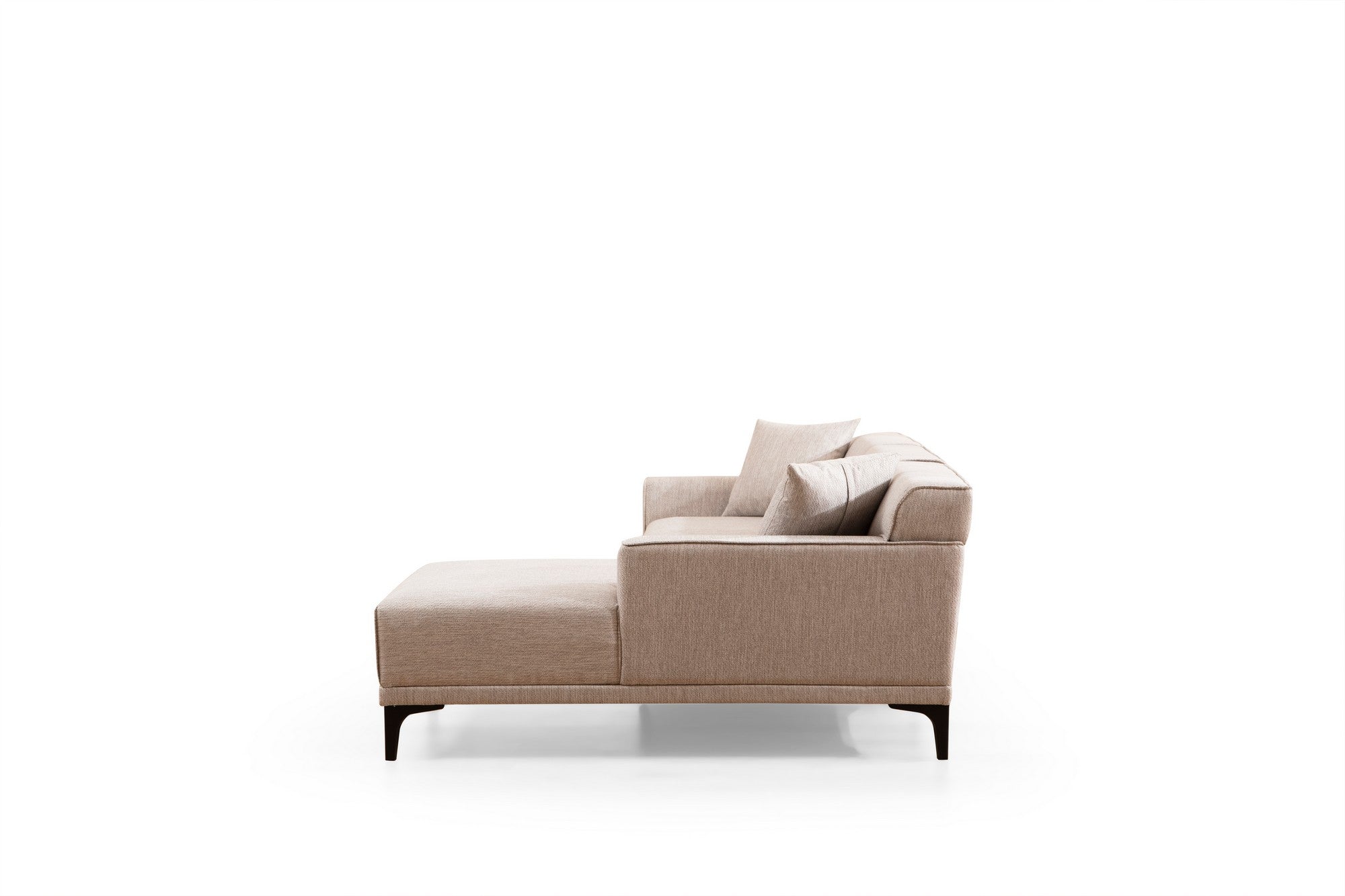 Sofá de canto elegante, branco, 145 x 250 x 86 cm | Estrutura em madeira de faia e aglomerado, 100% poliéster, inclui 2 almofadas | Design escandinavo moderno