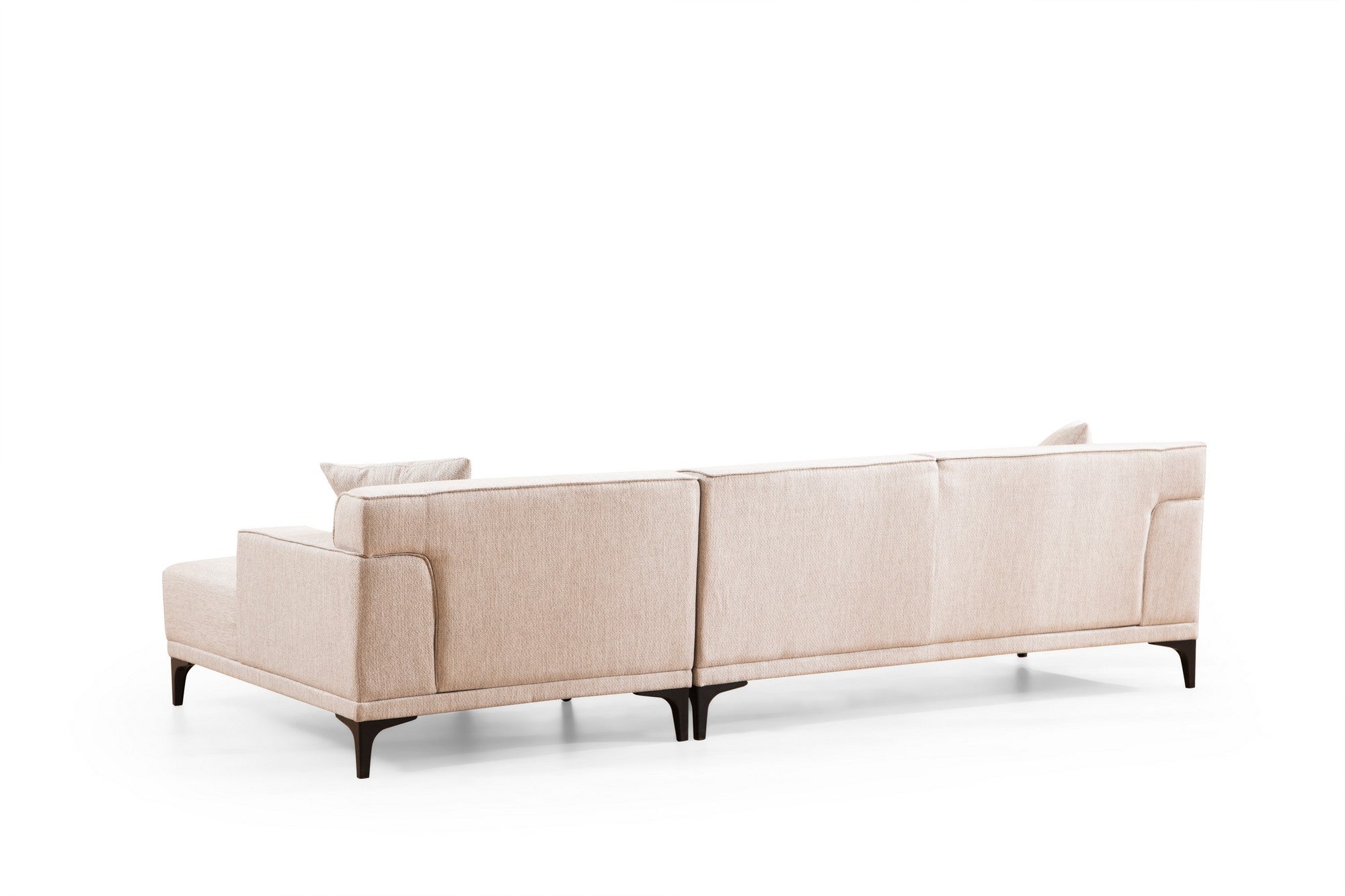 Sofá de canto elegante, branco, 145 x 250 x 86 cm | Estrutura em madeira de faia e aglomerado, 100% poliéster, inclui 2 almofadas | Design escandinavo moderno
