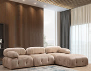 Sofá de canto elegante, cor creme, 288 x 190 x 75 cm | Estrutura em madeira de faia e aglomerado, 100% poliéster, encosto e braço removíveis | Perfeito para decoração escandinava e hoteleira
