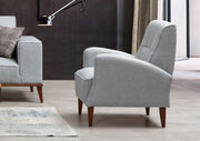 Poltrona Elegante, Poliéster Cinza, 76 x 72 x 92 cm | Pernas de Madeira de Faia e Nogueira, Espuma Macia e Suporte de Mola | Perfeita para Decoração Escandinava e Hoteleira