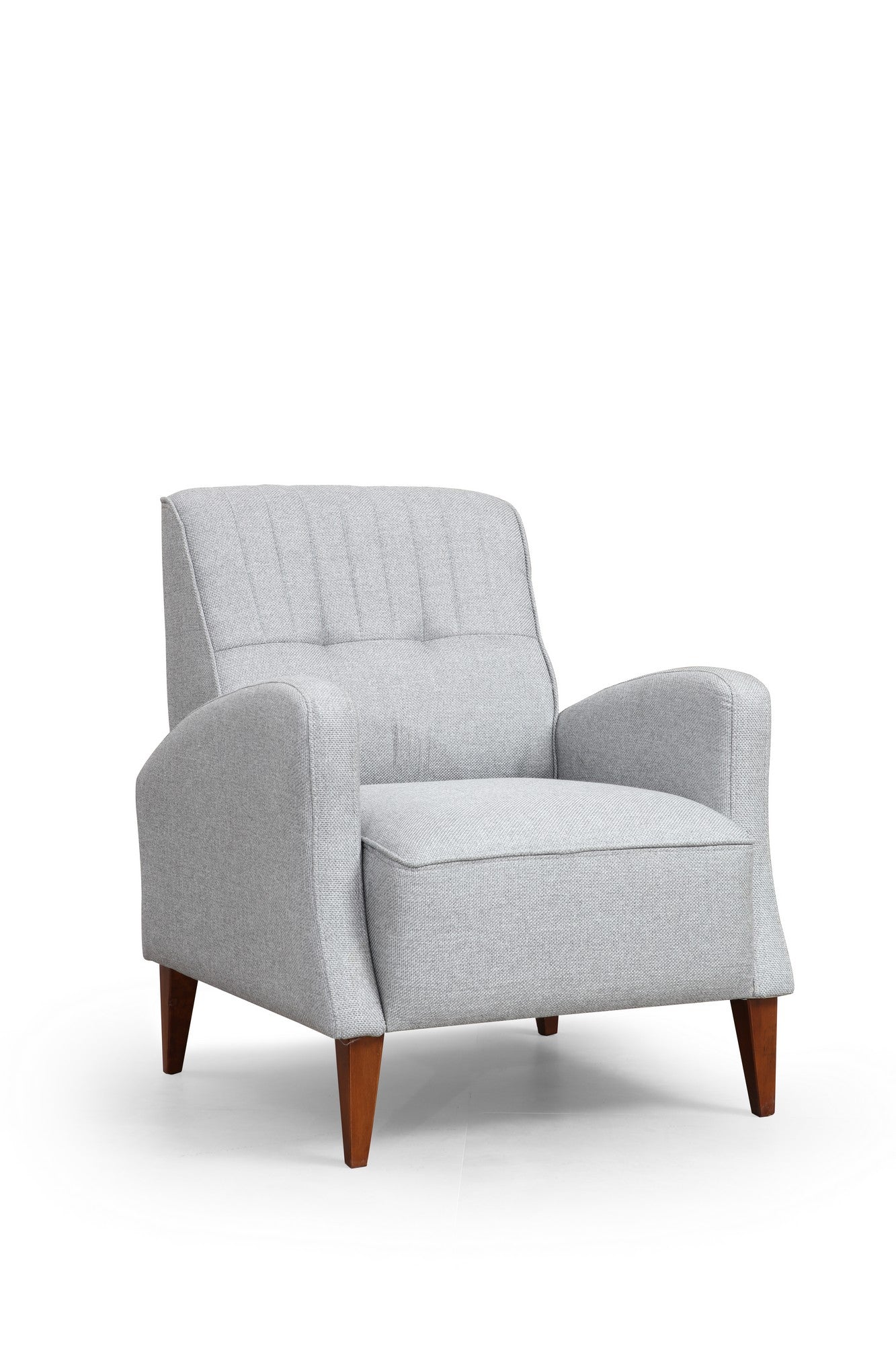 Poltrona Elegante, Poliéster Cinza, 76 x 72 x 92 cm | Pernas de Madeira de Faia e Nogueira, Espuma Macia e Suporte de Mola | Perfeita para Decoração Escandinava e Hoteleira