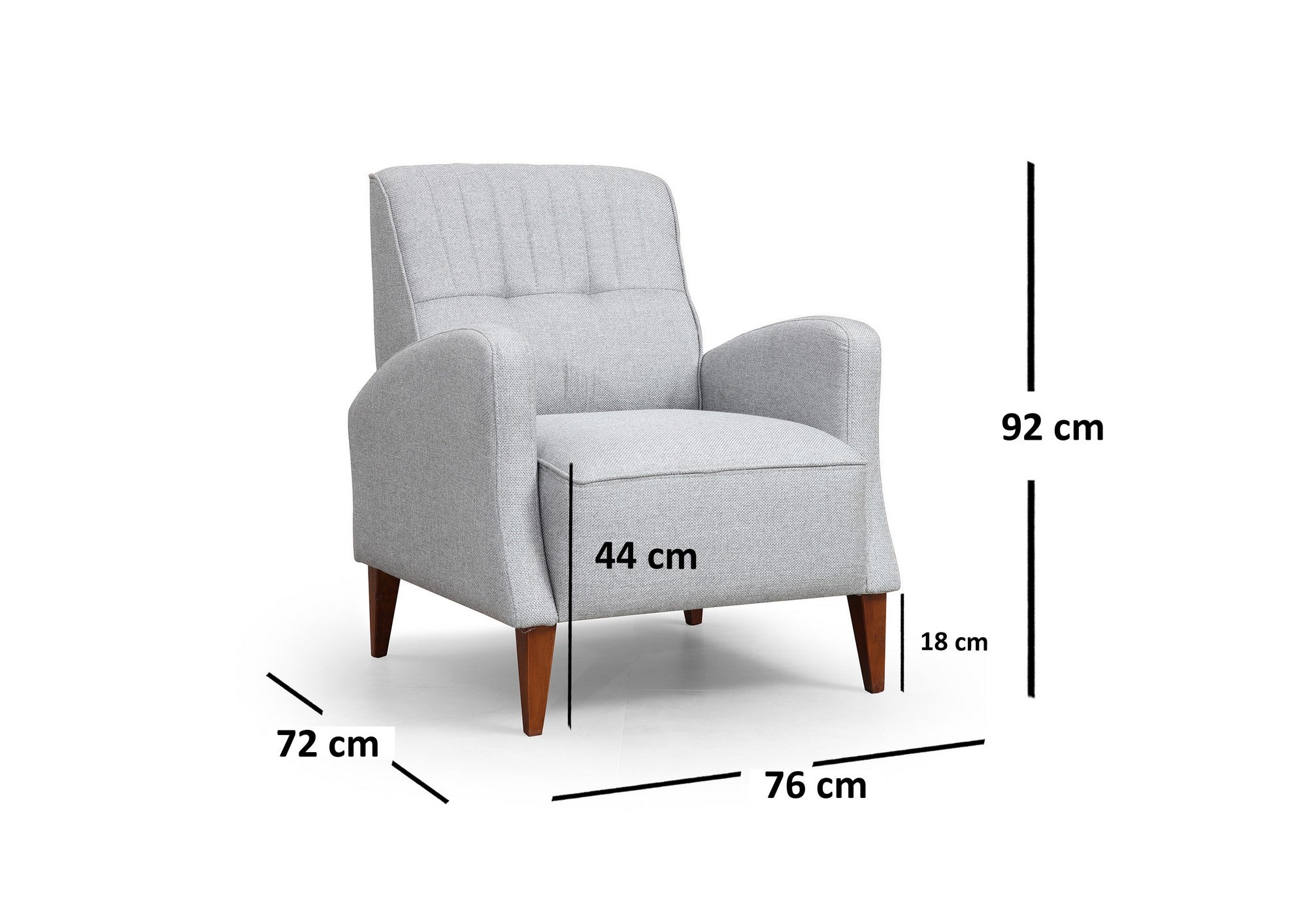 Poltrona Elegante, Poliéster Cinza, 76 x 72 x 92 cm | Pernas de Madeira de Faia e Nogueira, Espuma Macia e Suporte de Mola | Perfeita para Decoração Escandinava e Hoteleira