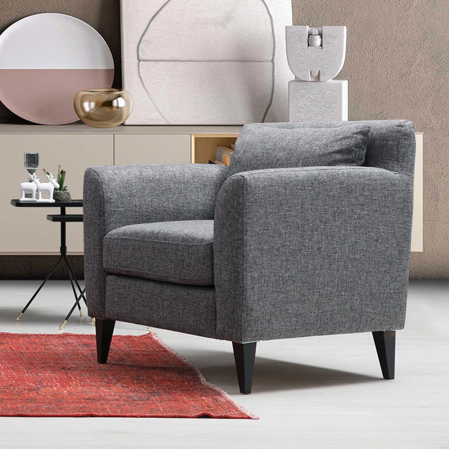 Poltrona de orelhas estilosa, cinza escuro, 80 x 76 x 83 cm | Estrutura em madeira de faia e aglomerado, 100% poliéster, almofadas portáteis, tecido lavável a seco | Perfeita para espaços modernos e industriais
