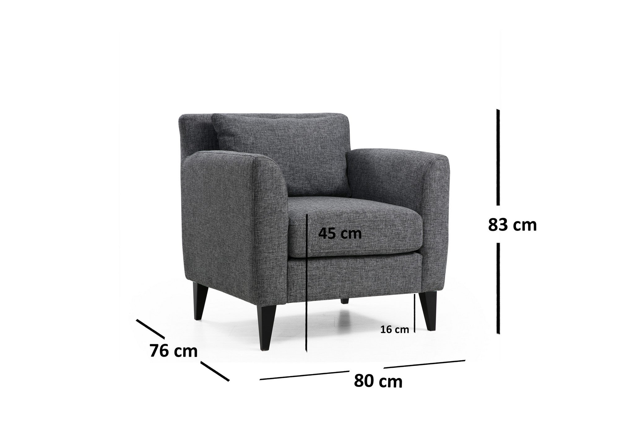 Poltrona de orelhas estilosa, cinza escuro, 80 x 76 x 83 cm | Estrutura em madeira de faia e aglomerado, 100% poliéster, almofadas portáteis, tecido lavável a seco | Perfeita para espaços modernos e industriais