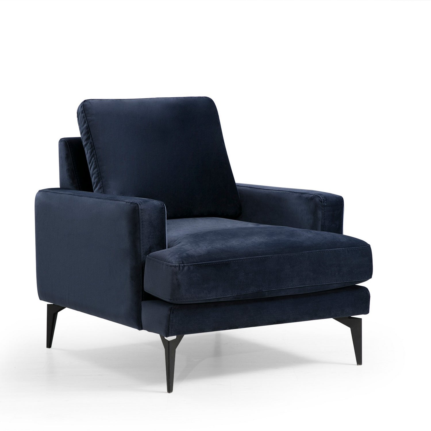 Poltrona Elegante, Azul Marinho, 80 x 90 x 88 cm | Estrutura em Madeira de Faia e Aglomerado, 100% Poliéster, Almofadas de Espuma Macia | Design Industrial Moderno com Pernas em Preto Fosco