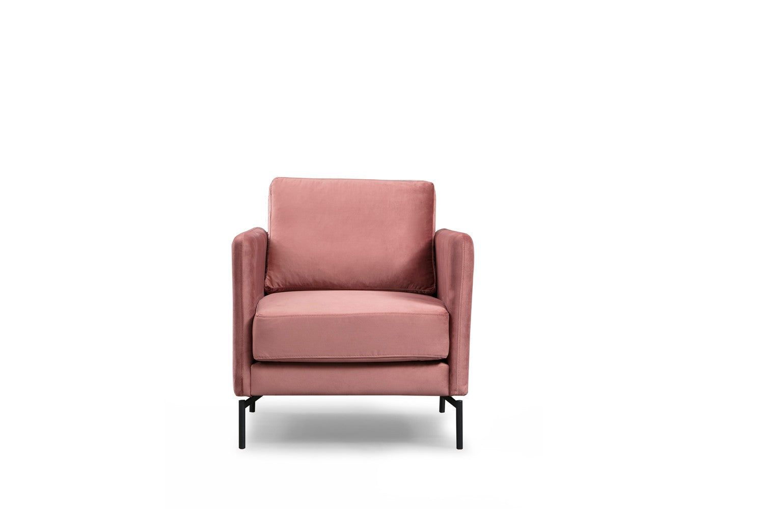 Poltrona Elegante Rosa, Estrutura em Madeira de Faia e Aglomerado, 81x87x90 cm | Tecido 100% Poliéster Macio, Pernas em Metal Preto Fosco | Perfeita para Decoração Industrial e Hoteleira Moderna