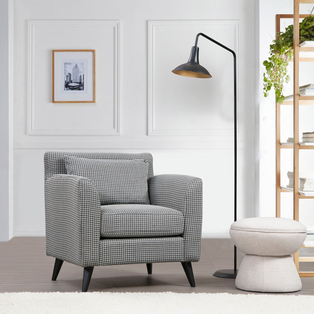 Poltrona de Asa Elegante, Preta e Branca, 82 x 75 x 83 cm | Estrutura em Madeira de Faia e Aglomerado, 100% Poliéster, Almofadas Portáteis | Ideal para Hotelaria e Decoração Escandinava