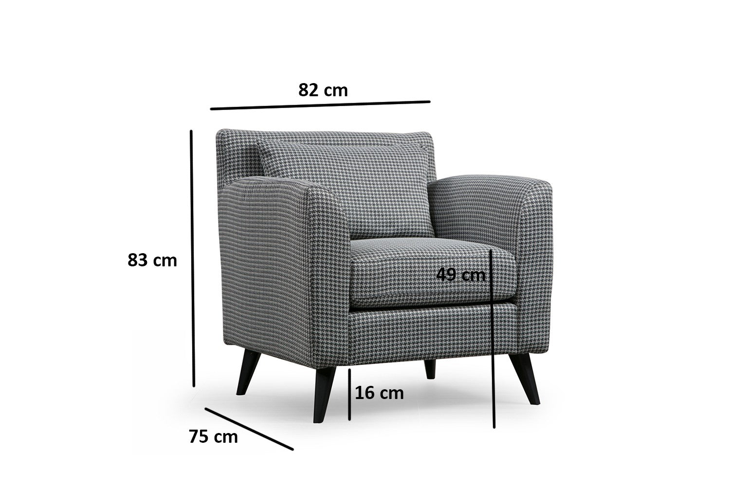 Poltrona de Asa Elegante, Preta e Branca, 82 x 75 x 83 cm | Estrutura em Madeira de Faia e Aglomerado, 100% Poliéster, Almofadas Portáteis | Ideal para Hotelaria e Decoração Escandinava