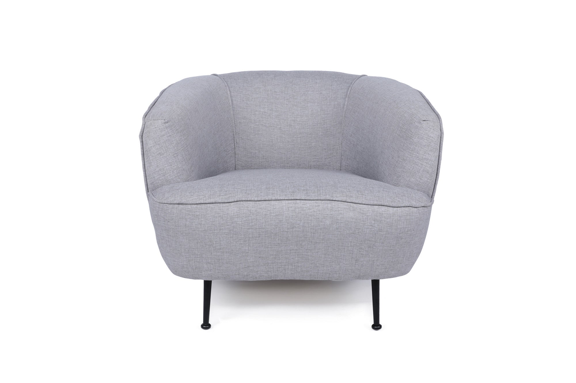Poltrona de orelhas estilosa, cinza claro, 83 x 72 x 75 cm | Estrutura em madeira de faia e aglomerado, linho 100% poliéster, pernas em metal preto fosco | Perfeita para espaços modernos e industriais