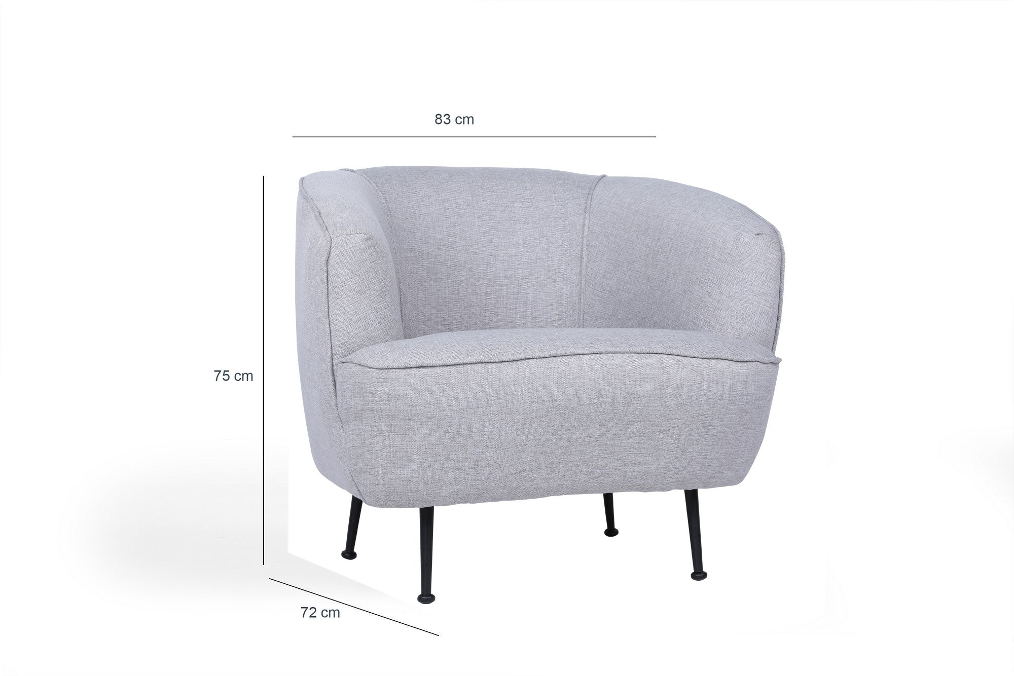 Poltrona de orelhas estilosa, cinza claro, 83 x 72 x 75 cm | Estrutura em madeira de faia e aglomerado, linho 100% poliéster, pernas em metal preto fosco | Perfeita para espaços modernos e industriais