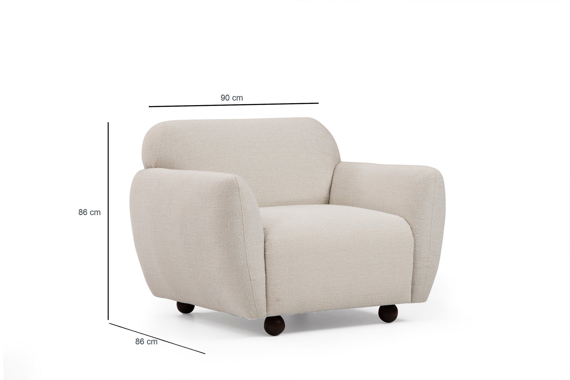 Poltrona Elegante em Creme, Madeira de Faia e Estrutura de Aglomerado, 90x86x86 cm | 100% Poliéster, 2 Almofadas Inclusas | Perfeita para Decoração Escandinava e Hoteleira
