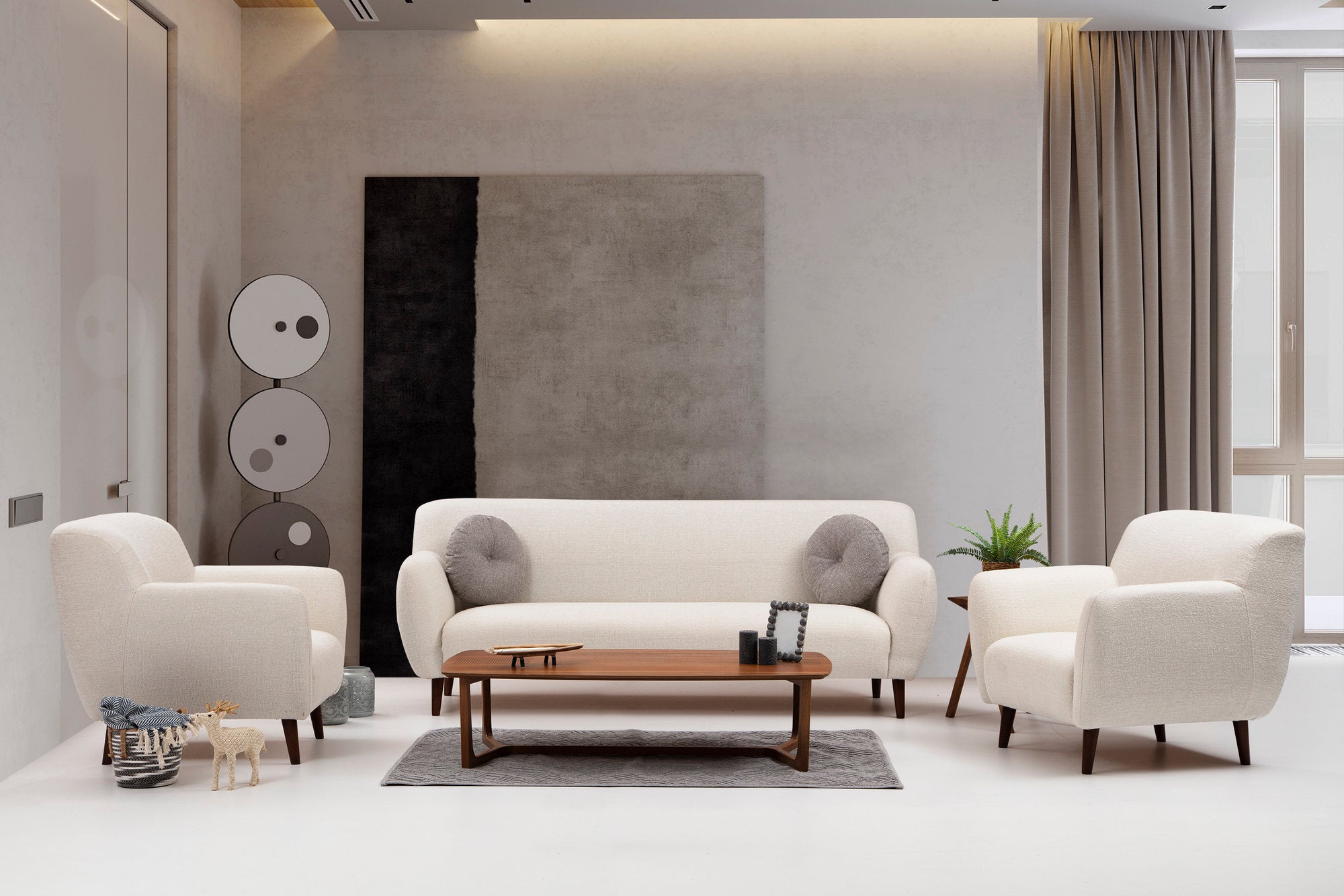 Poltrona Elegante em Bege, 87x87x87 cm | Estrutura em Madeira de Faia e Aglomerado, 100% Poliéster, Almofadas de Espuma Macia | Perfeita para Decoração Escandinava e Hoteleira