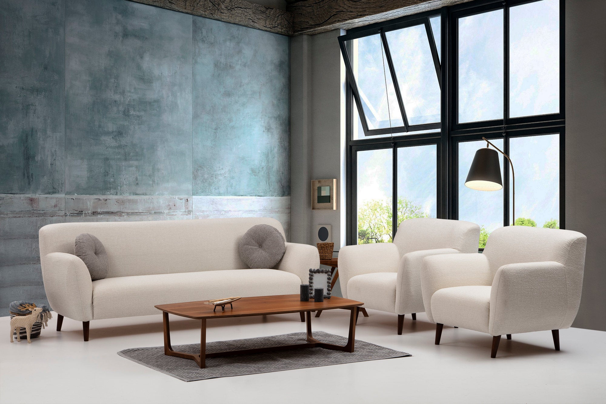 Poltrona Elegante em Bege, 87x87x87 cm | Estrutura em Madeira de Faia e Aglomerado, 100% Poliéster, Almofadas de Espuma Macia | Perfeita para Decoração Escandinava e Hoteleira