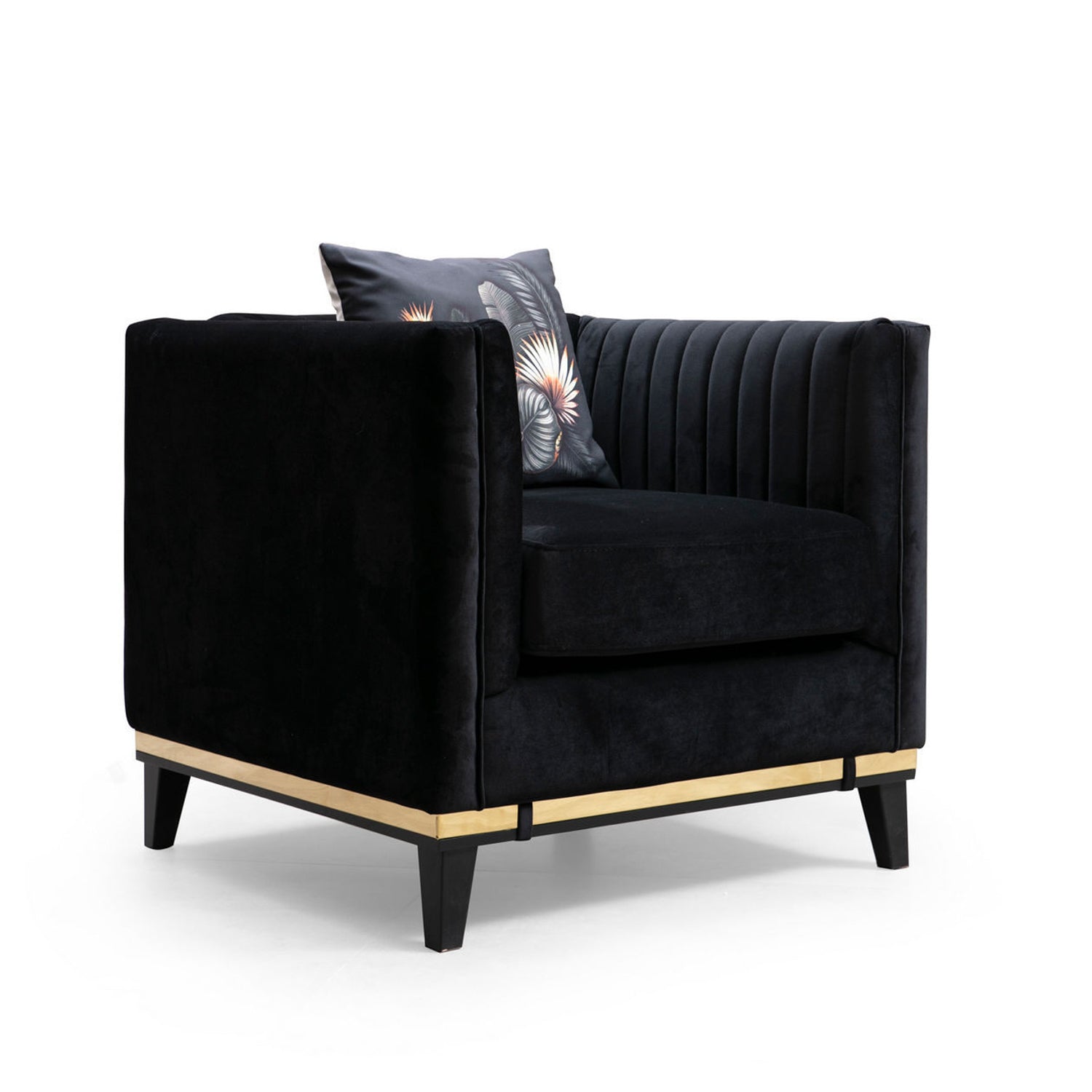 Poltrona Elegante, Madeira de Faia Preta e Aglomerado, 83x85x75 cm | 100% Poliéster, 2 Almofadas Inclusas | Design Glamouroso para Hotéis e Vida Moderna