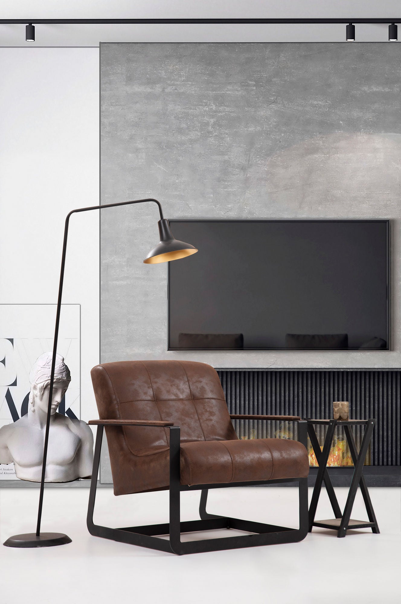 Poltrona de Asa Elegante, Marrom, 74 x 87 x 80 cm | Estrutura em Madeira de Faia e Aglomerado, Tecido 100% Poliéster | Inclui 2 Almofadas, Design Industrial de Hotel