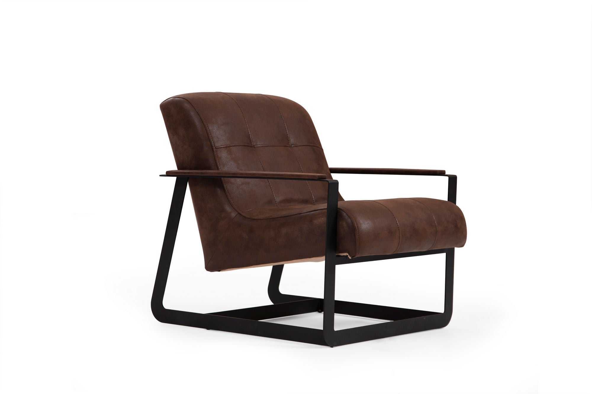 Poltrona de Asa Elegante, Marrom, 74 x 87 x 80 cm | Estrutura em Madeira de Faia e Aglomerado, Tecido 100% Poliéster | Inclui 2 Almofadas, Design Industrial de Hotel