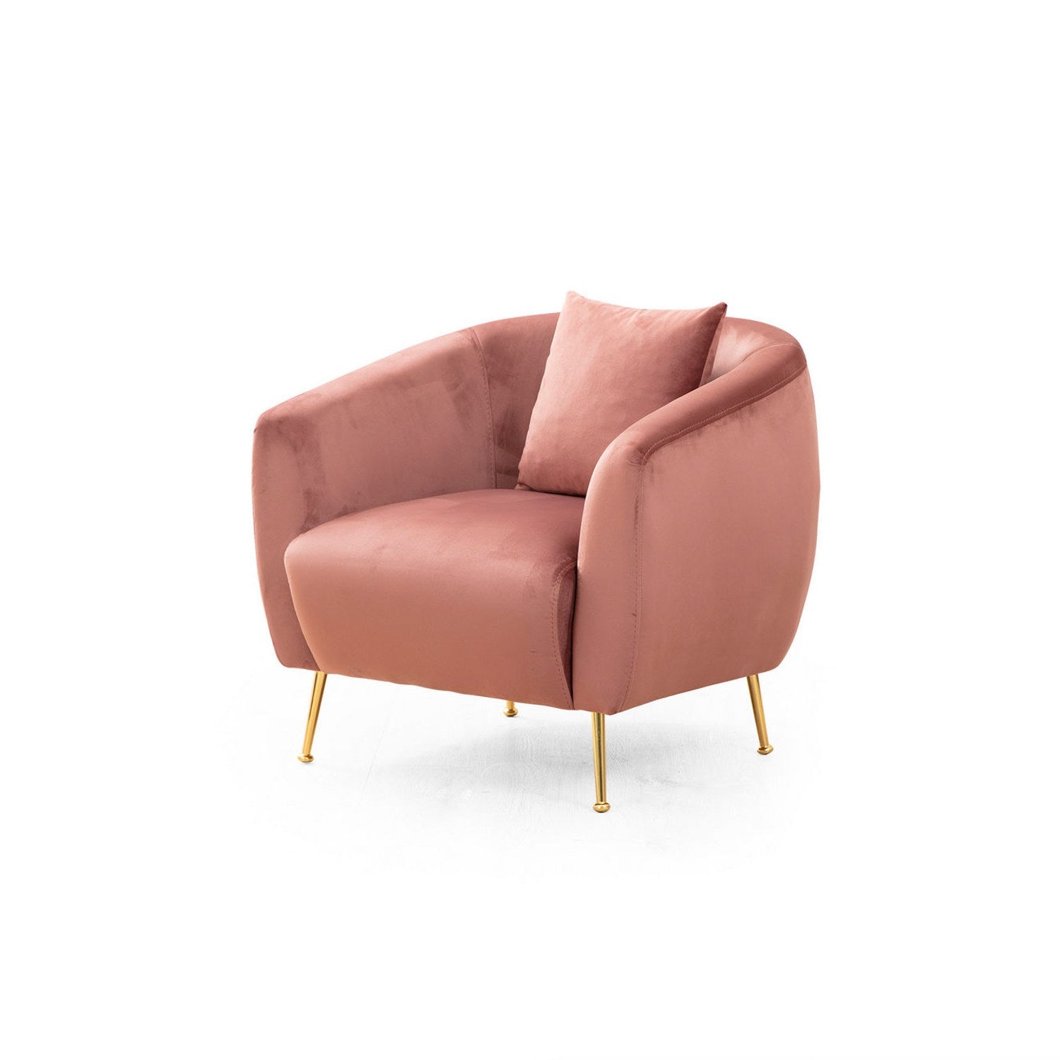 Poltrona Elegante Rosa com Estrutura em Madeira de Faia e Pernas de Metal Dourado, 70x82x82 cm | 100% Poliéster, Espuma Macia e Almofadas de Penas | Perfeita para Decoração Glamourosa