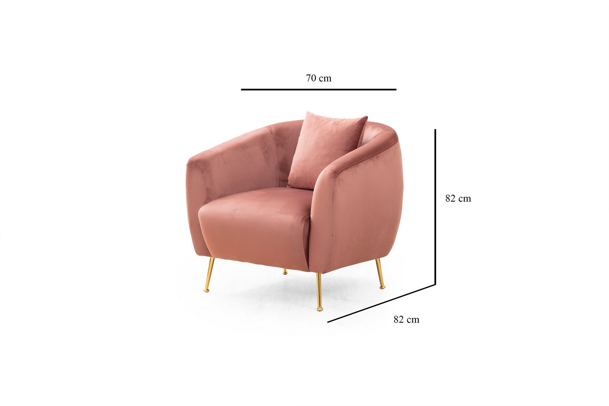 Poltrona Elegante Rosa com Estrutura em Madeira de Faia e Pernas de Metal Dourado, 70x82x82 cm | 100% Poliéster, Espuma Macia e Almofadas de Penas | Perfeita para Decoração Glamourosa