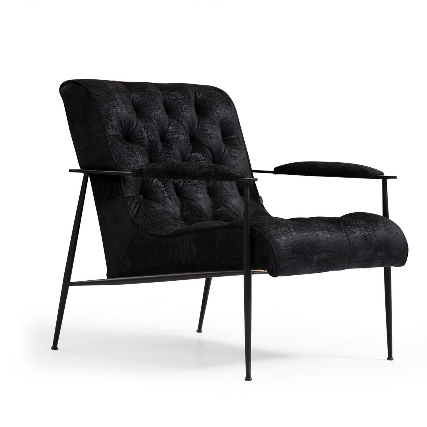 Poltrona de orelhas estilosa, preta, 75 x 80 x 85 cm | Estrutura em madeira de faia e aglomerado, 100% poliéster, espuma macia e almofadas de penas | Design industrial moderno