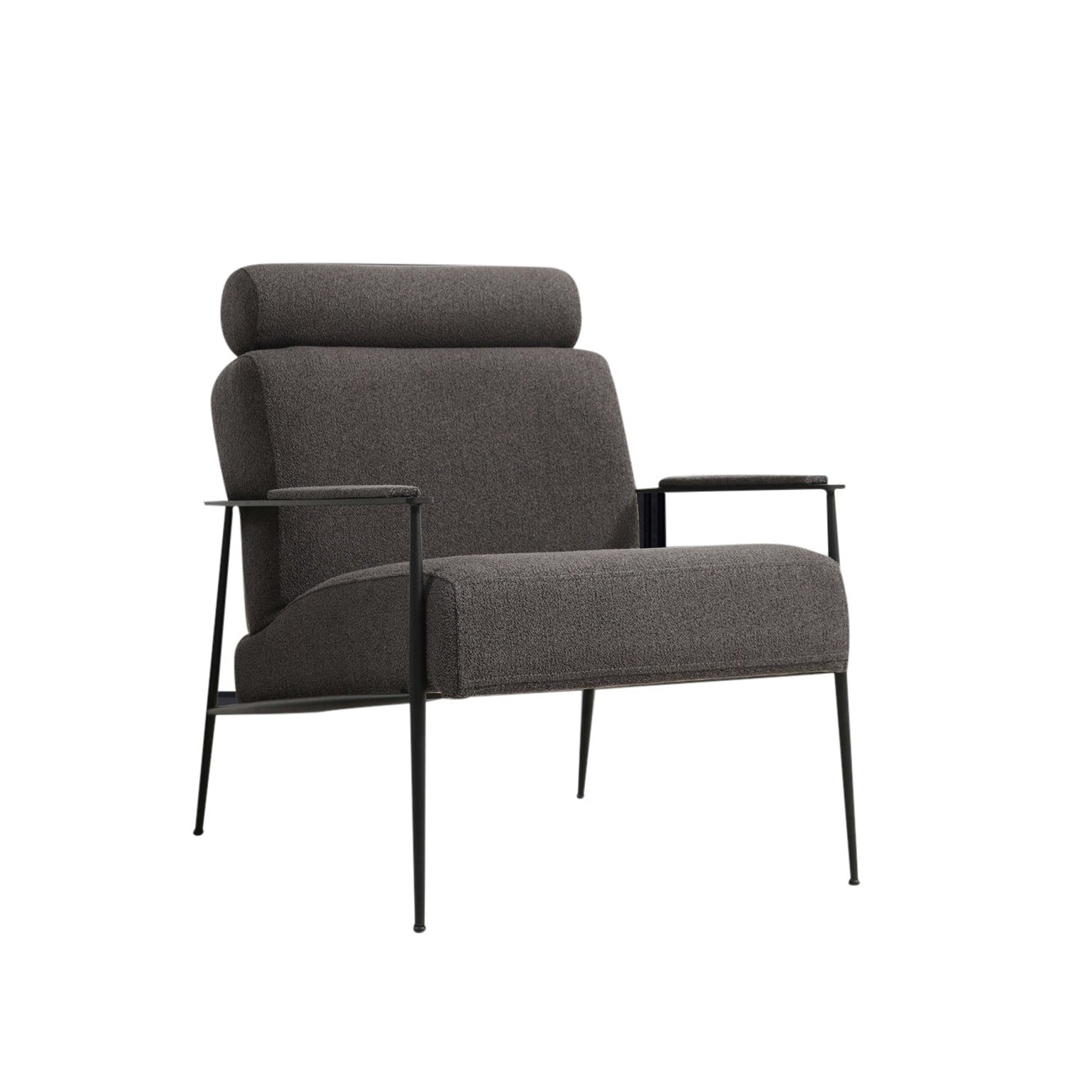 Poltrona de orelhas estilosa, tecido cinza, estrutura de madeira de faia e aglomerado, 75x80x90 cm | Almofadas de espuma macia e penas, pernas de metal preto fosco | Perfeita para decoração moderna de hotéis e indústrias