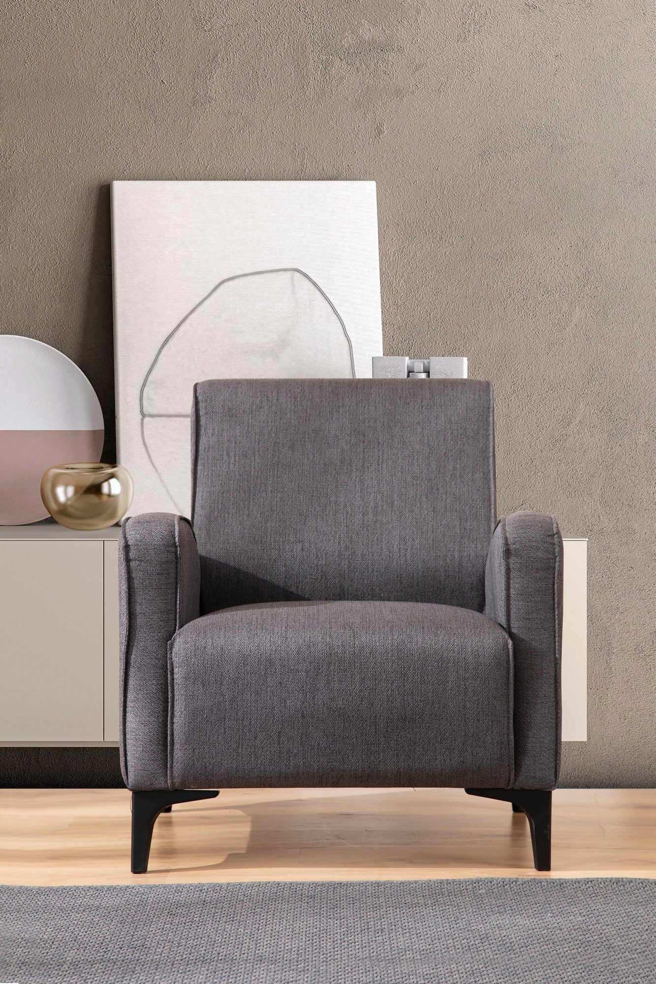 Poltrona Elegante, Antracite, 78x87x78 cm | Estrutura em Madeira de Faia e Aglomerado, 100% Poliéster, Inclui 2 Almofadas | Perfeita para Decoração Moderna e Industrial