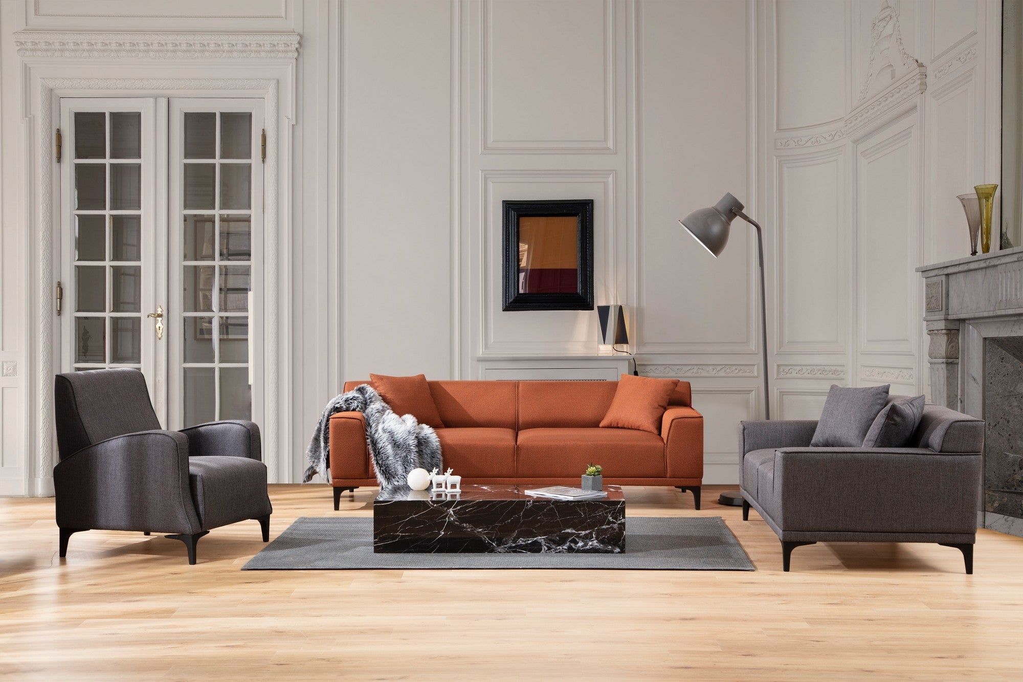 Poltrona Elegante, Antracite, 78x87x78 cm | Estrutura em Madeira de Faia e Aglomerado, 100% Poliéster, Inclui 2 Almofadas | Perfeita para Decoração Moderna e Industrial