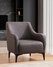 Poltrona Elegante, Cinza Escuro, 94 x 87 x 77 cm | Estrutura em madeira de faia e aglomerado, 100% poliéster, almofadas de espuma e penas | Perfeita para espaços modernos e industriais