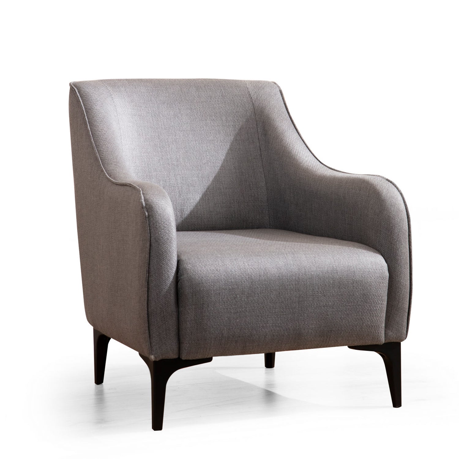 Poltrona Elegante, Tecido Cinza, Estrutura em Madeira de Faia, 94x87x77 cm | 100% Poliéster, Almofadas de Espuma e Penas, Inclui 2 Travesseiros | Design Industrial Moderno
