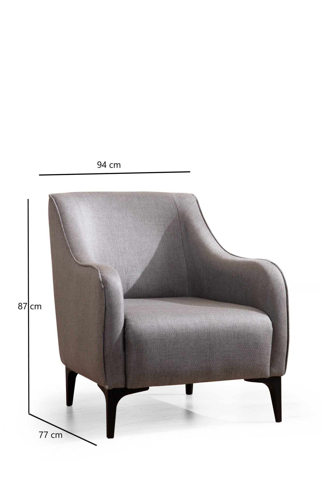 Poltrona Elegante, Tecido Cinza, Estrutura em Madeira de Faia, 94x87x77 cm | 100% Poliéster, Almofadas de Espuma e Penas, Inclui 2 Travesseiros | Design Industrial Moderno