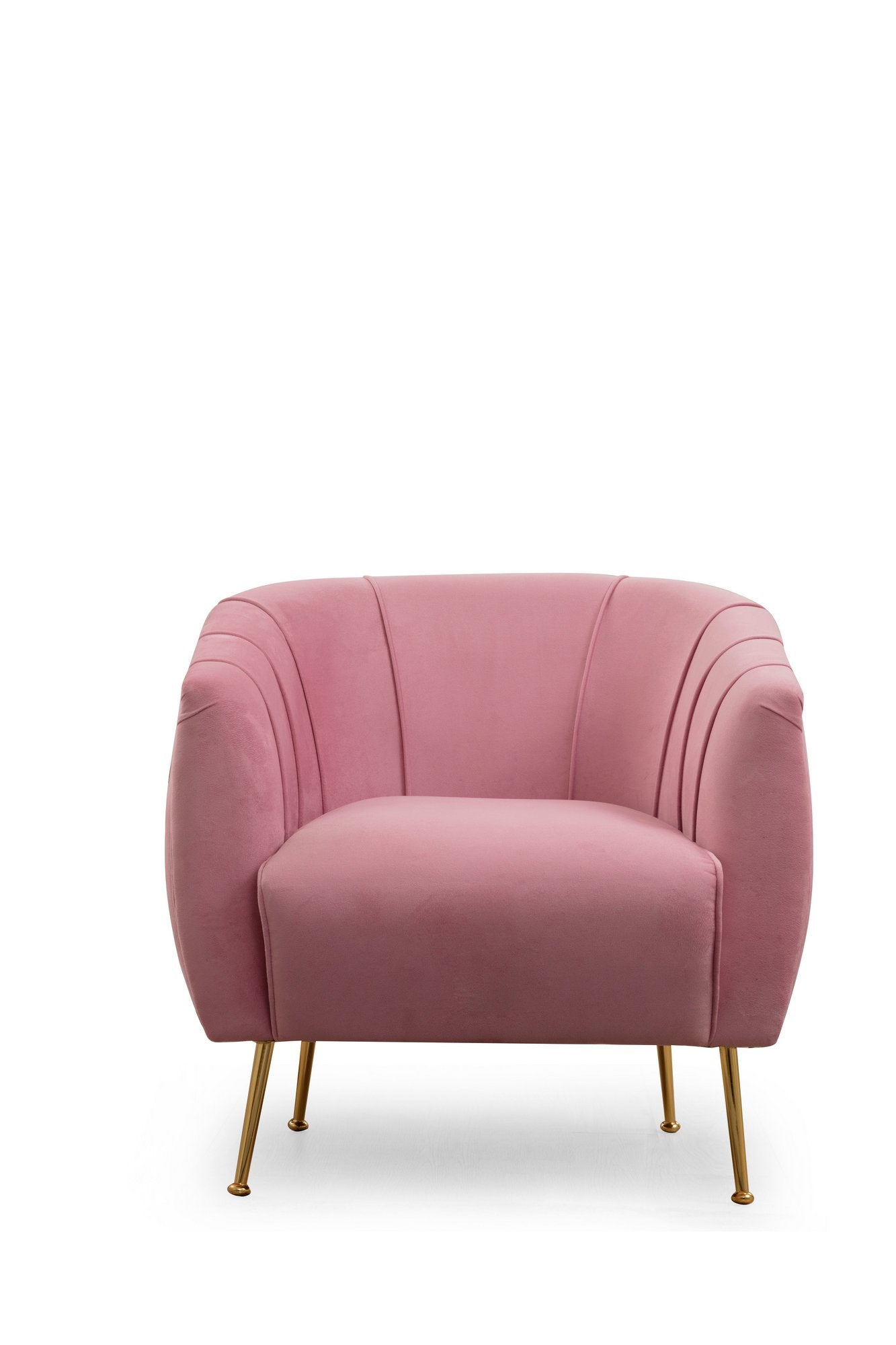 Poltrona elegante em rosa-pó, estrutura de madeira de faia e aglomerado, 85x85x80 cm | Almofadas macias de espuma e penas, pernas de metal dourado | Perfeita para decoração glamorosa