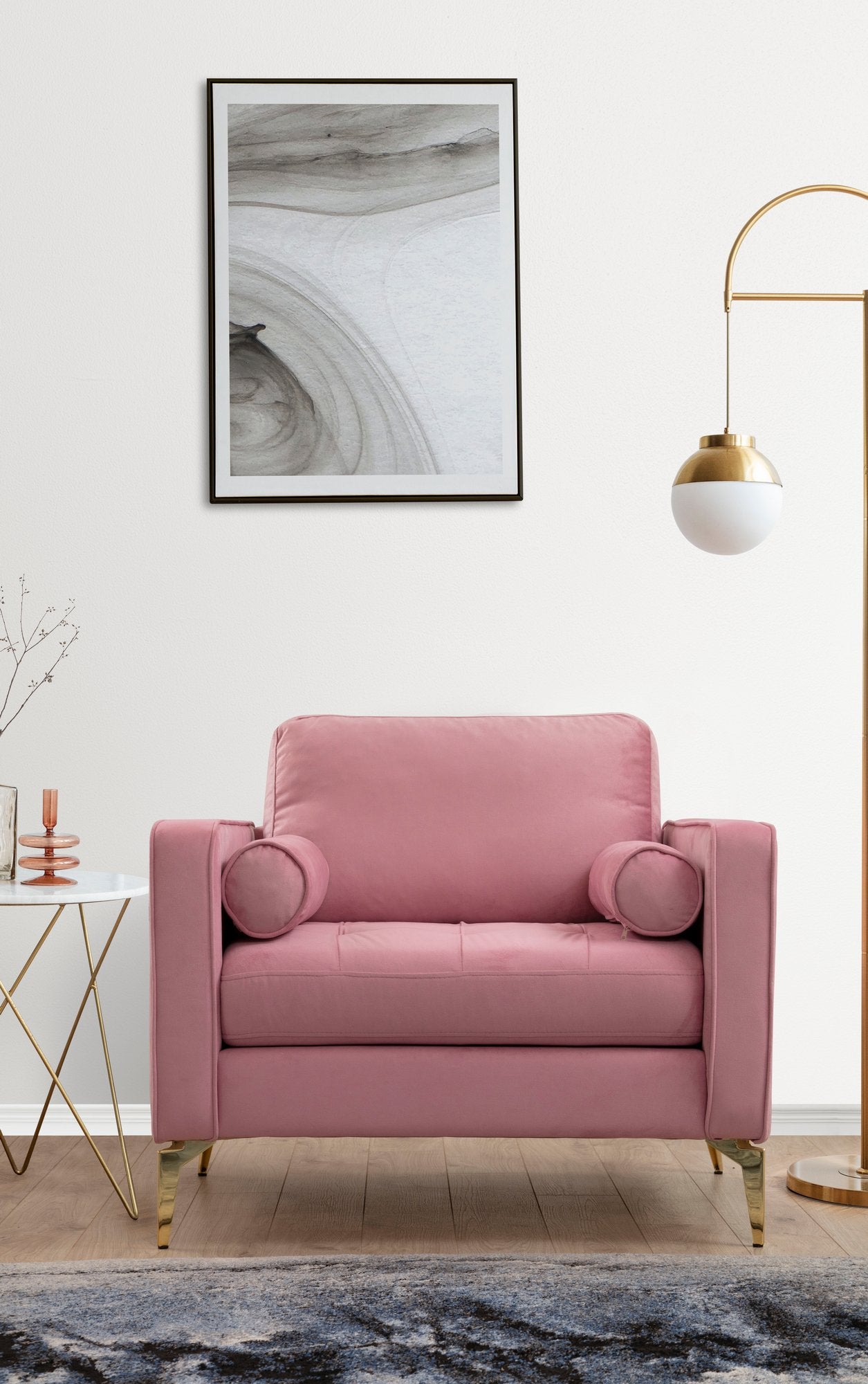 Poltrona Elegante em Rosa-claro, Madeira de Faia e Estrutura de Aglomerado, 105x85x90 cm | 100% Poliéster, 2 Almofadas Inclusas | Design Glamouroso para Espaços Modernos