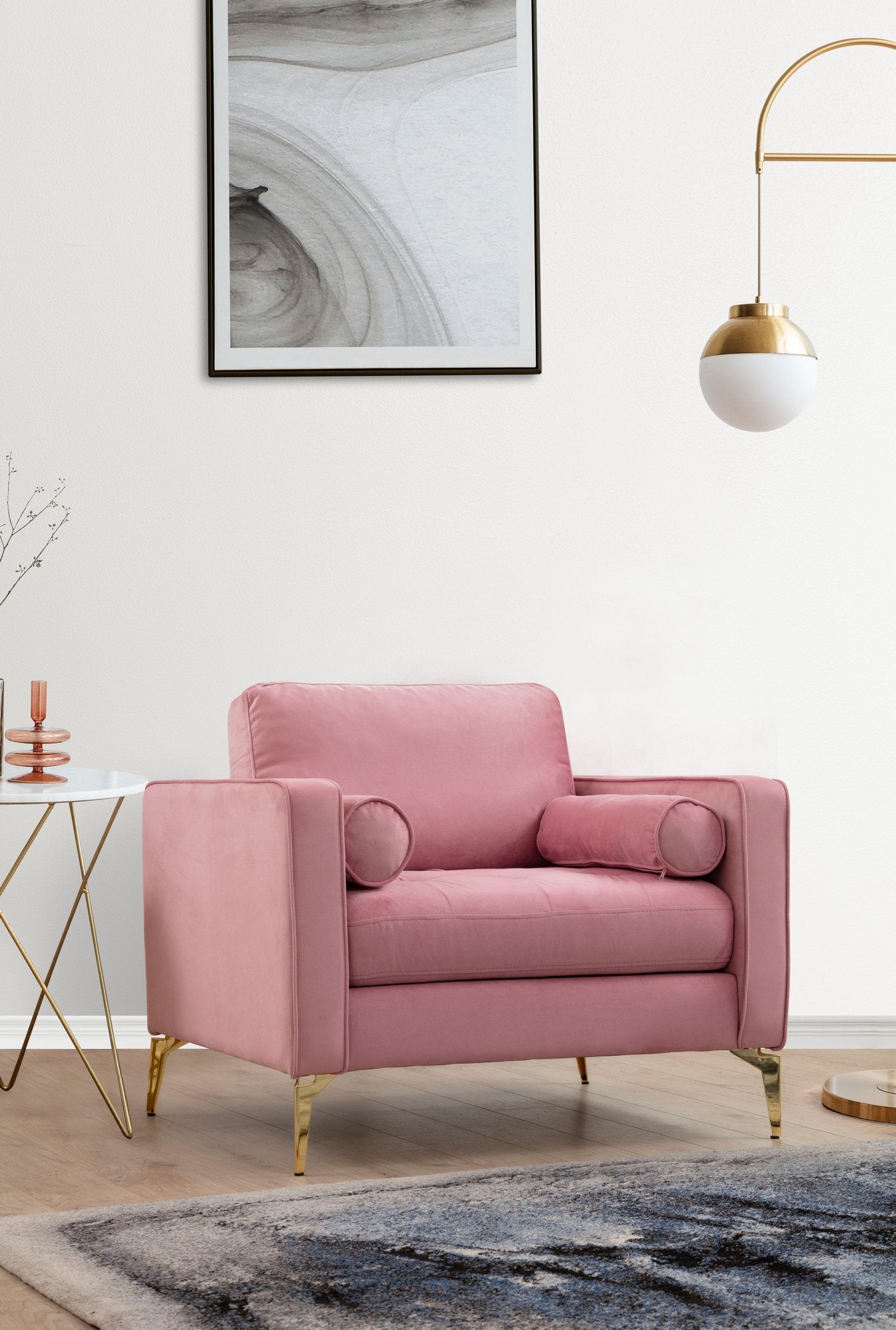 Poltrona Elegante em Rosa-claro, Madeira de Faia e Estrutura de Aglomerado, 105x85x90 cm | 100% Poliéster, 2 Almofadas Inclusas | Design Glamouroso para Espaços Modernos