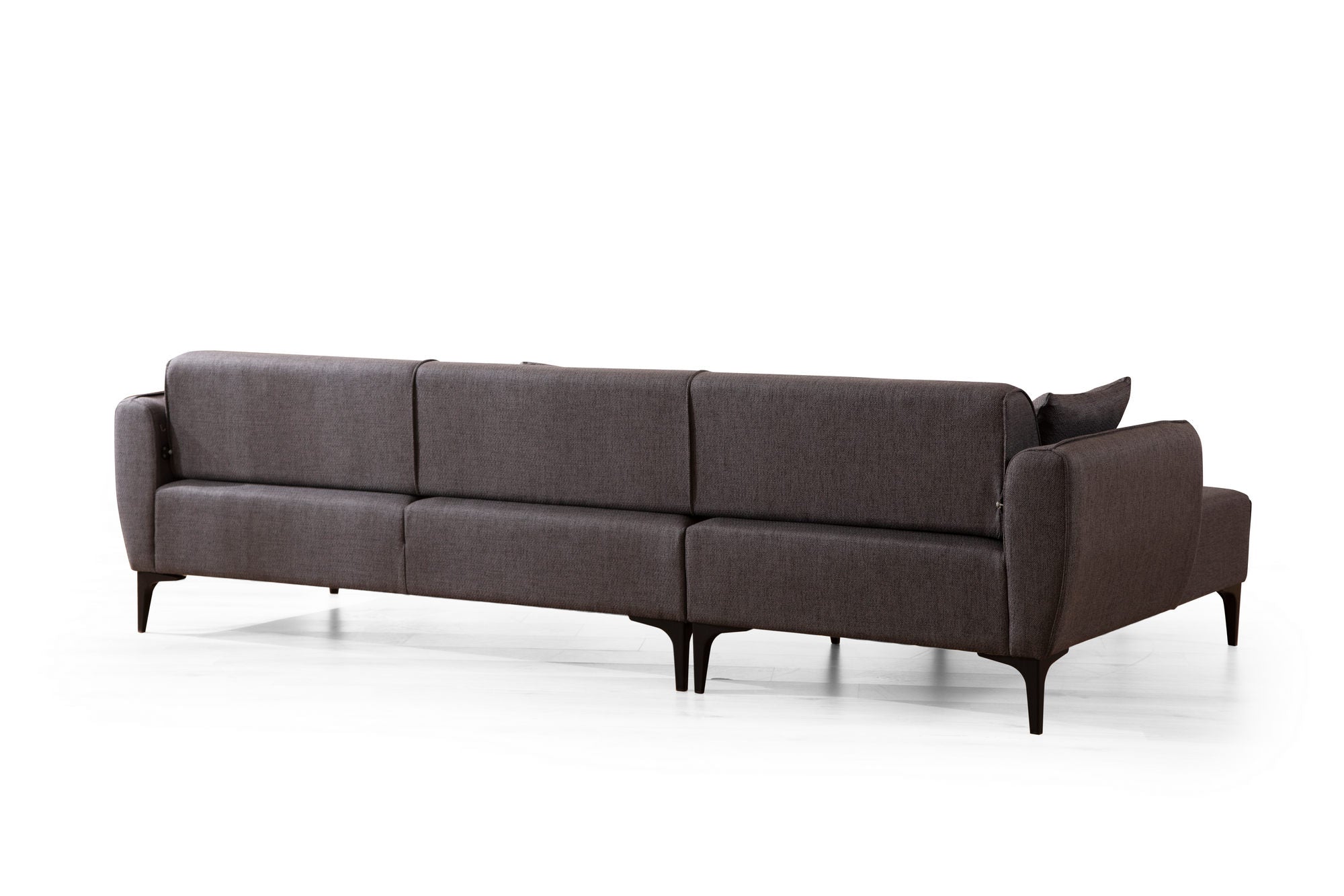 Sofá de canto elegante, cinza escuro, 140 x 270 cm | Estrutura em madeira de faia e aglomerado, 100% poliéster, encosto giratório, 2 almofadas incluídas | Design escandinavo moderno
