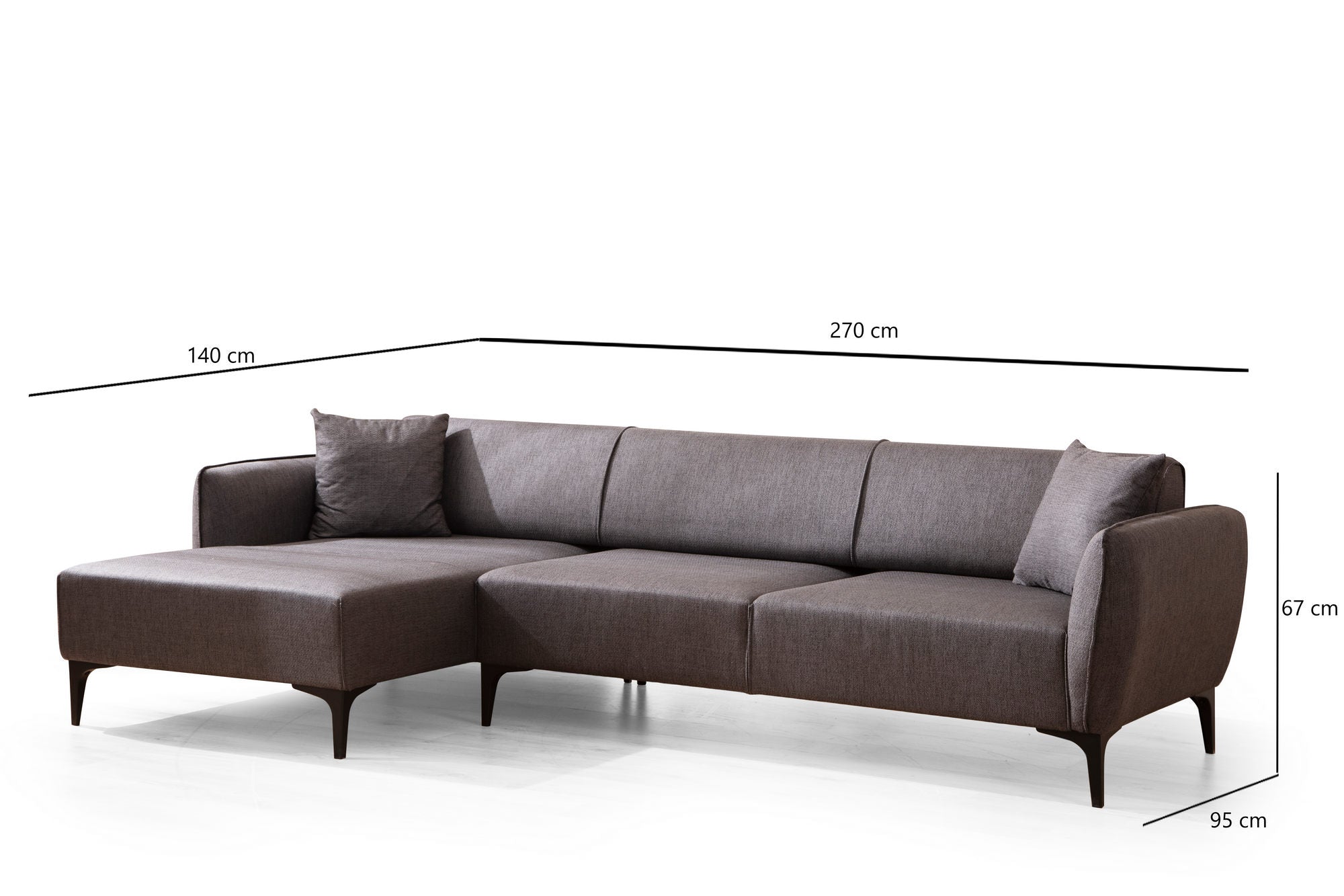 Sofá de canto elegante, cinza escuro, 140 x 270 cm | Estrutura em madeira de faia e aglomerado, 100% poliéster, encosto giratório, 2 almofadas incluídas | Design escandinavo moderno