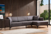 Sofá de canto elegante, cinza escuro, 270 x 140 cm | Estrutura em madeira de faia e aglomerado, 100% poliéster, encosto giratório, inclui 2 almofadas | Design escandinavo moderno