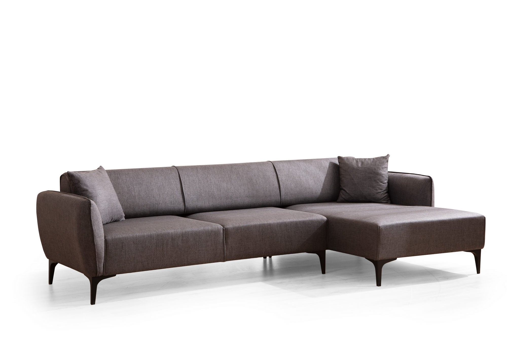 Sofá de canto elegante, cinza escuro, 270 x 140 cm | Estrutura em madeira de faia e aglomerado, 100% poliéster, encosto giratório, inclui 2 almofadas | Design escandinavo moderno