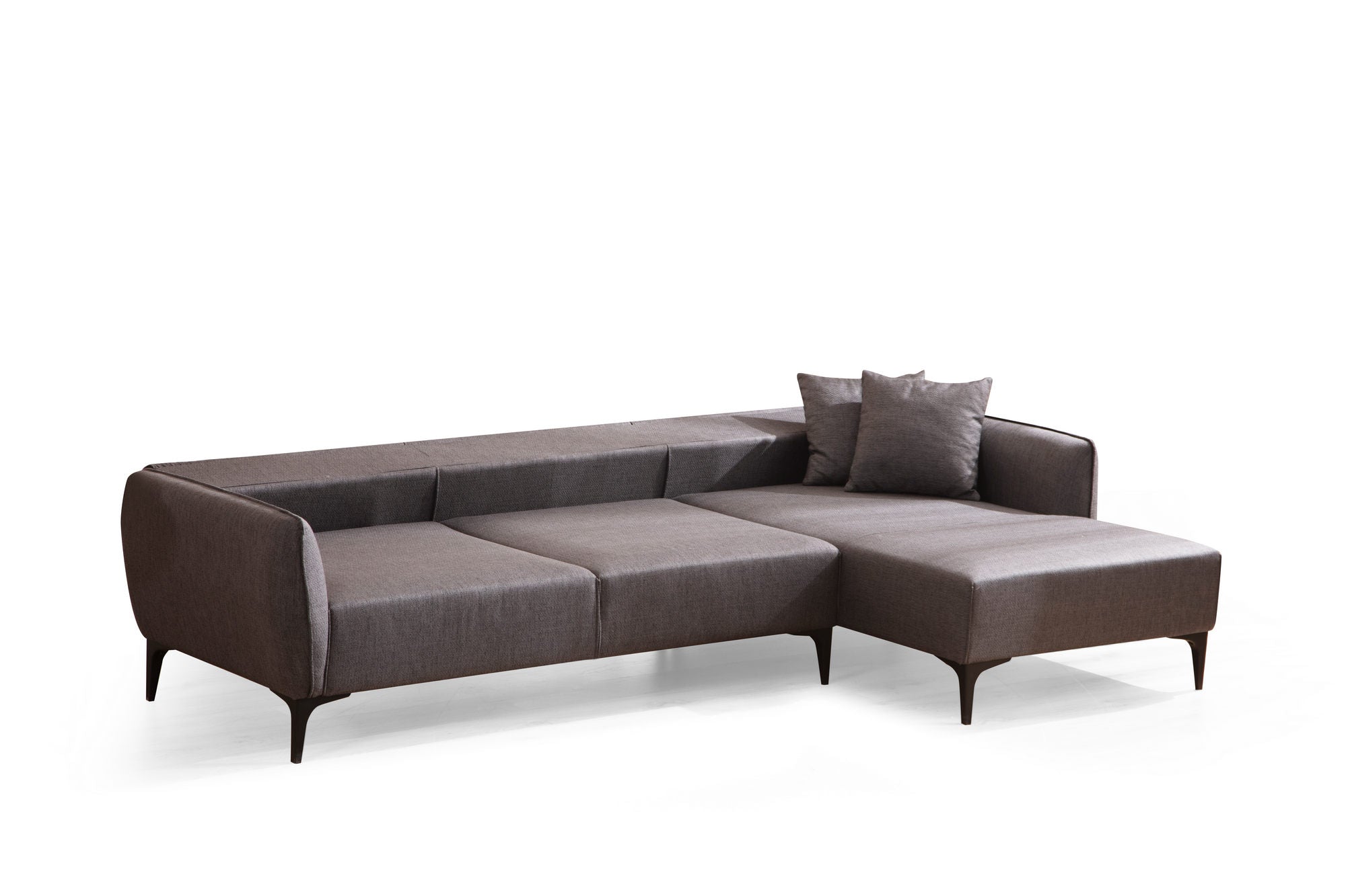 Sofá de canto elegante, cinza escuro, 270 x 140 cm | Estrutura em madeira de faia e aglomerado, 100% poliéster, encosto giratório, inclui 2 almofadas | Design escandinavo moderno