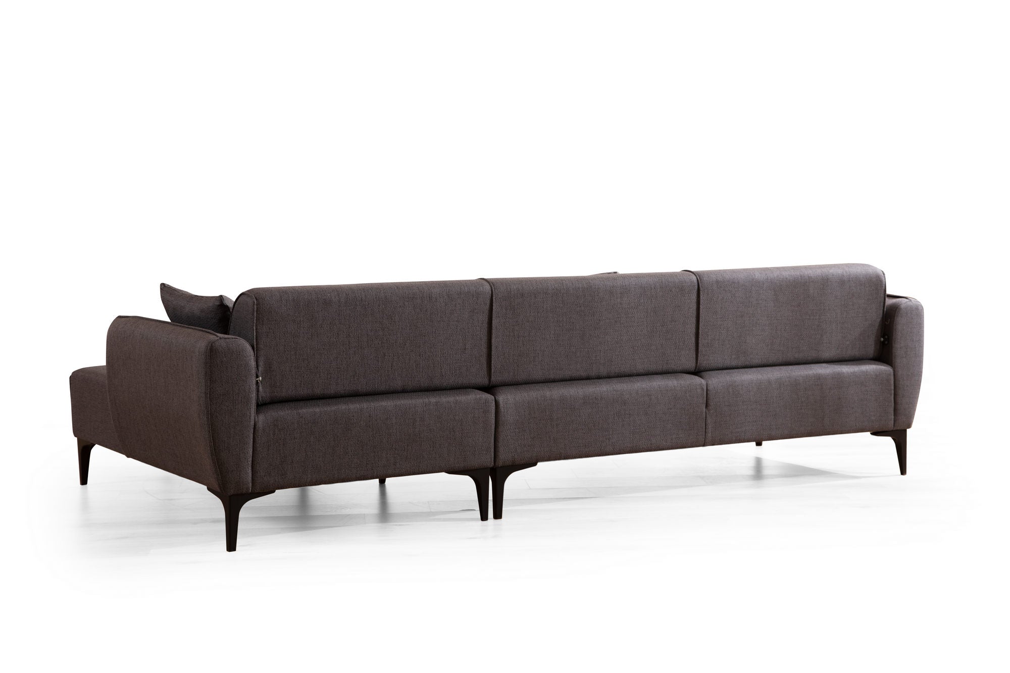 Sofá de canto elegante, cinza escuro, 270 x 140 cm | Estrutura em madeira de faia e aglomerado, 100% poliéster, encosto giratório, inclui 2 almofadas | Design escandinavo moderno