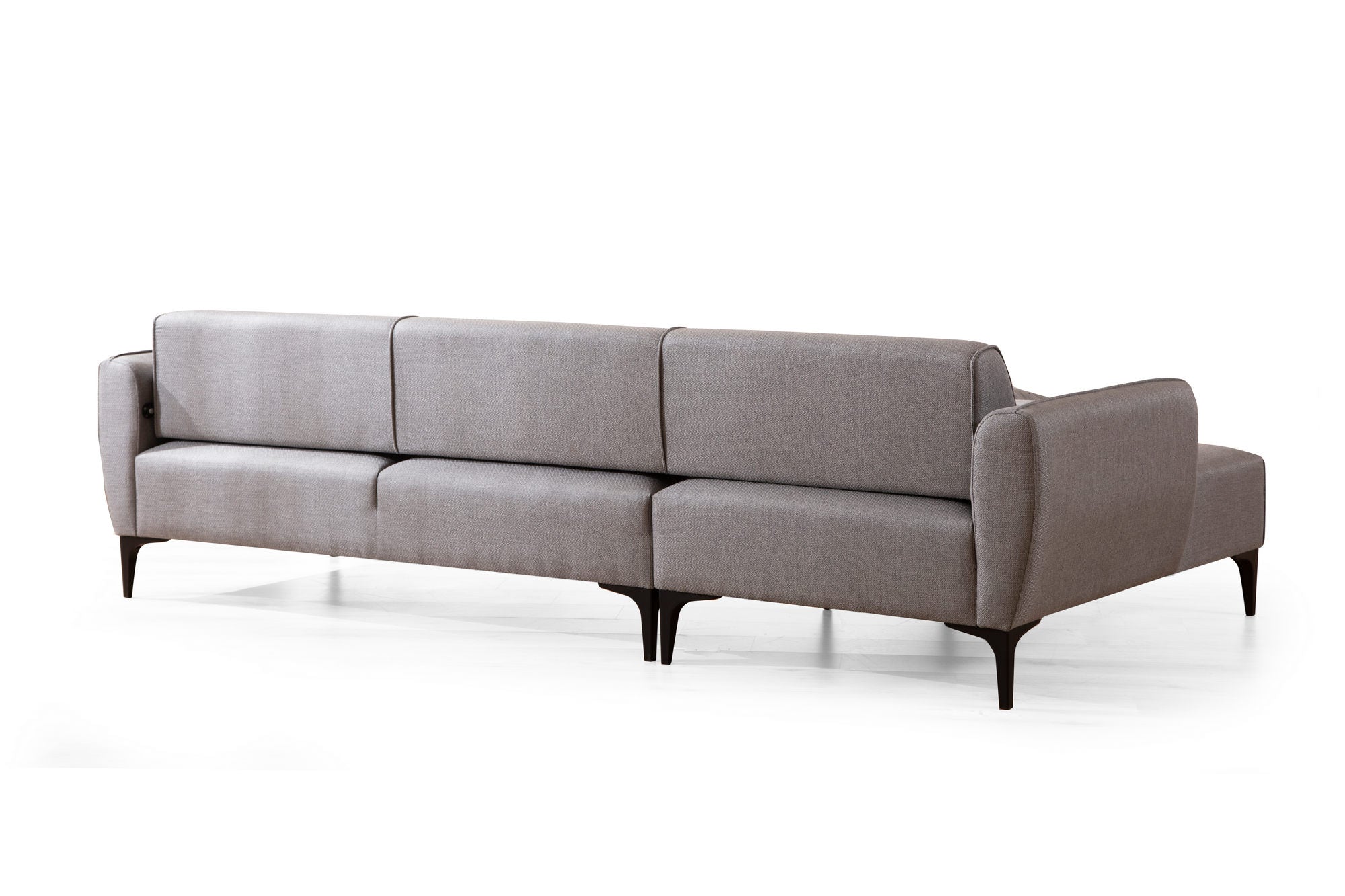 Sofá de canto elegante, cinza, 140 x 270 cm | Estrutura em madeira de faia e aglomerado, tecido 100% poliéster | Encosto giratório, 2 almofadas incluídas, design escandinavo moderno
