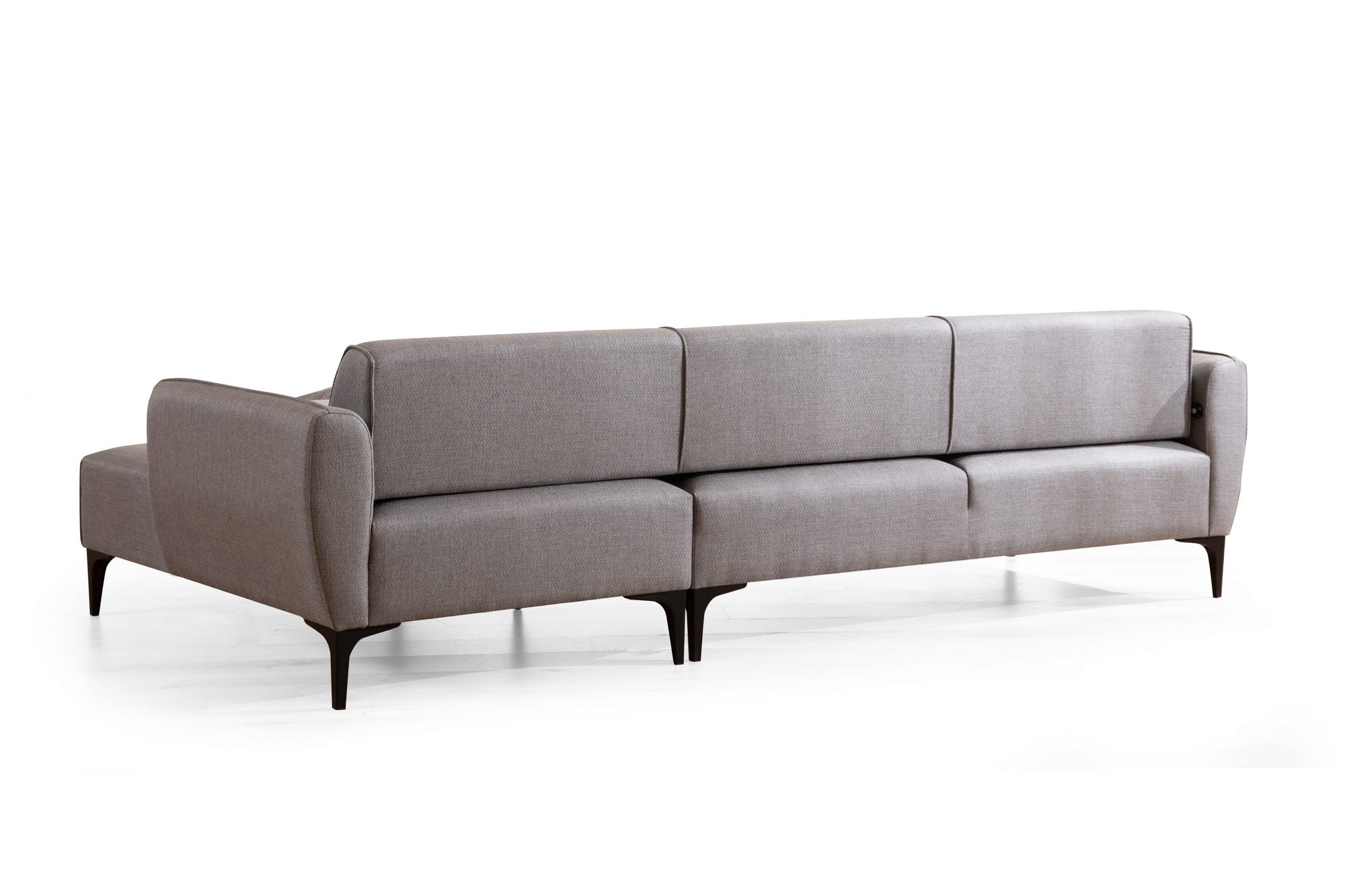 Sofá de canto elegante, cinza, 270 x 140 cm | Estrutura em madeira de faia e aglomerado, tecido 100% poliéster | Encosto giratório, 2 almofadas incluídas, design escandinavo moderno
