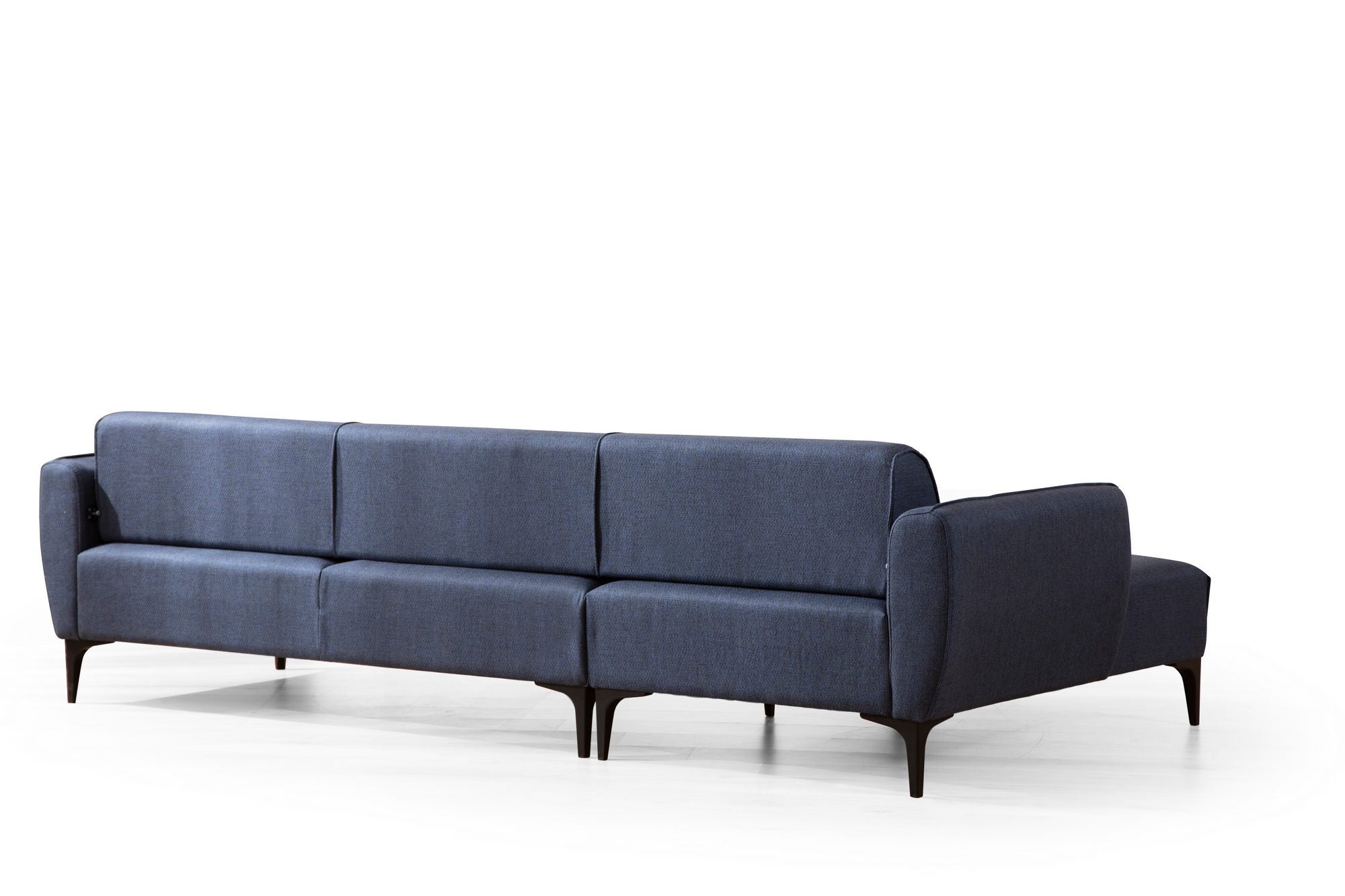 Sofá de canto elegante em azul, estrutura de madeira de faia e aglomerado, 140 x 270 cm | 100% poliéster, encosto giratório, inclui 2 almofadas | Design escandinavo moderno