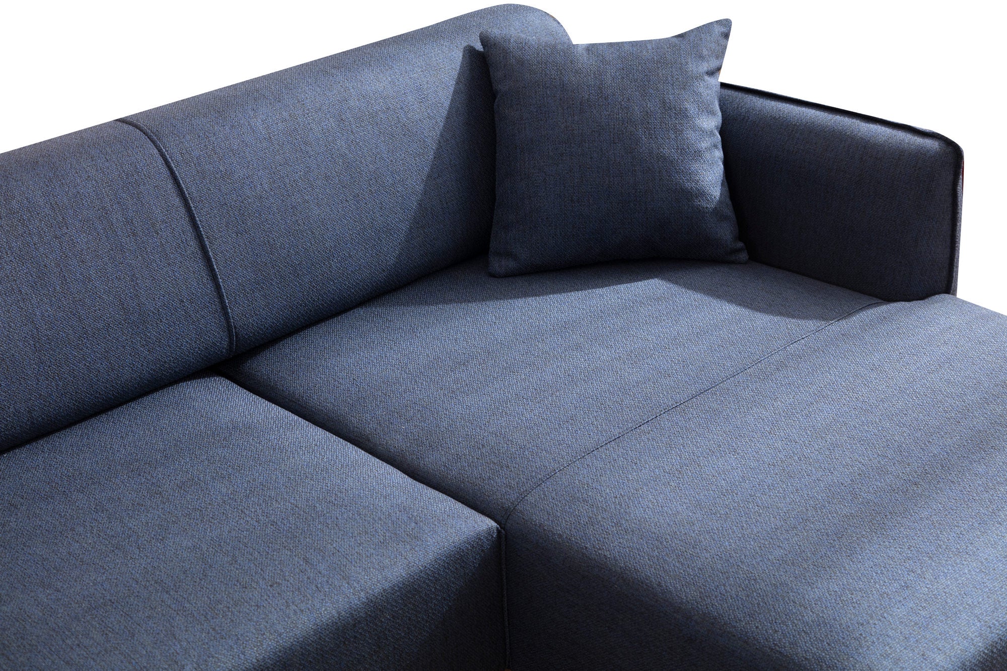 Sofá de canto elegante em azul, estrutura de madeira de faia e aglomerado, 270 x 140 cm | 100% poliéster, encosto giratório, inclui 2 almofadas | Design escandinavo moderno