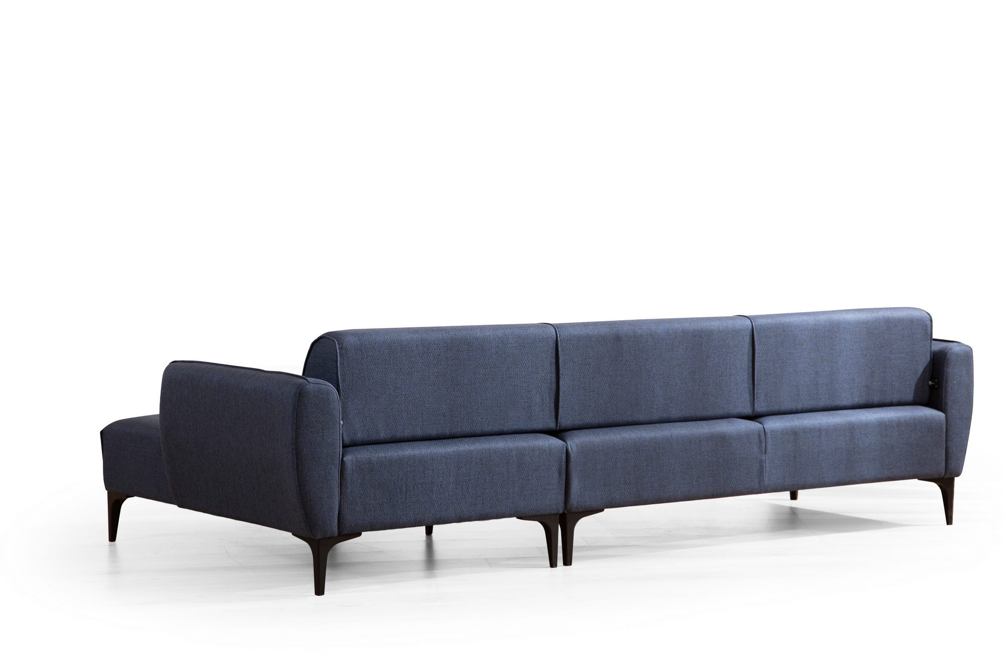 Sofá de canto elegante em azul, estrutura de madeira de faia e aglomerado, 270 x 140 cm | 100% poliéster, encosto giratório, inclui 2 almofadas | Design escandinavo moderno