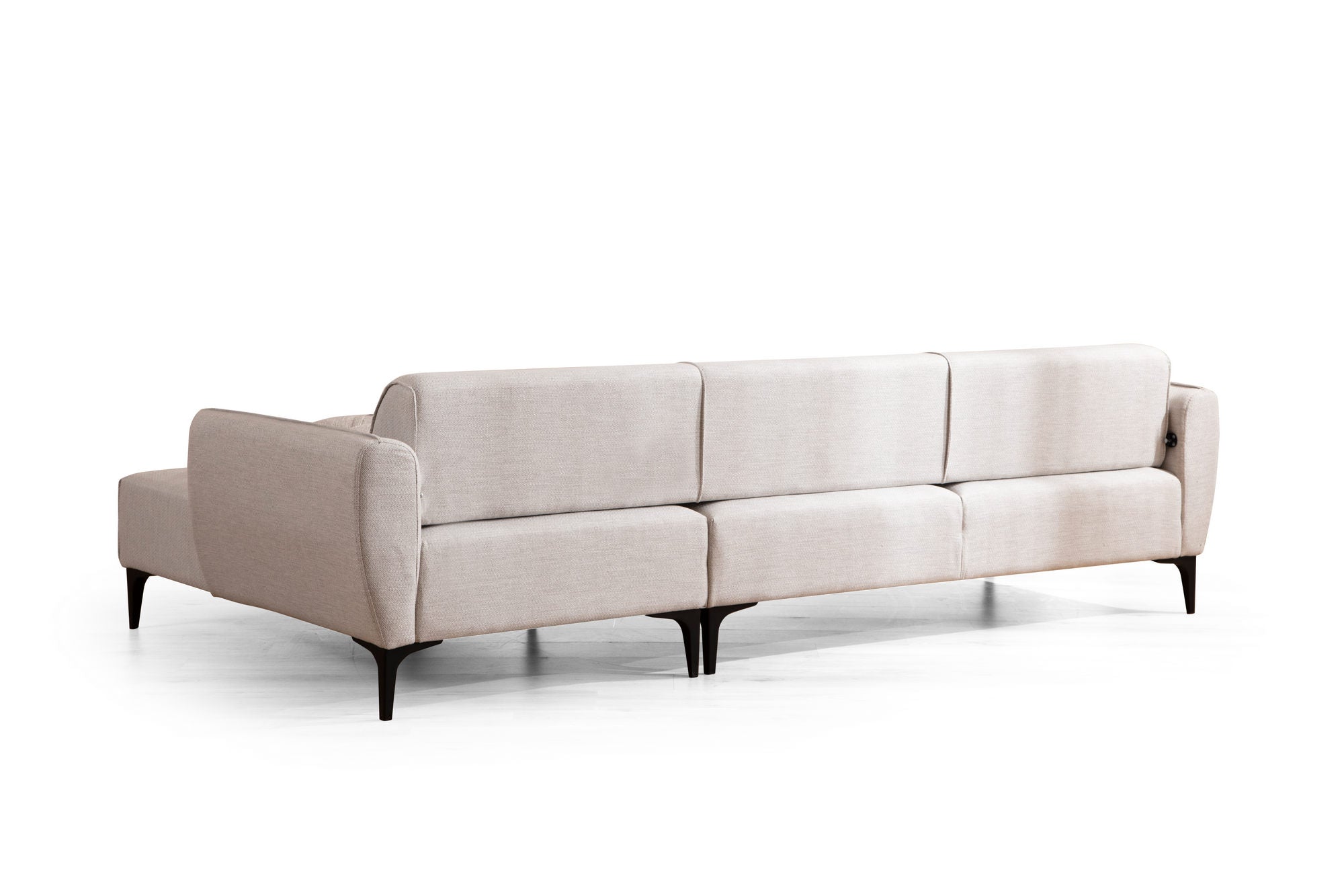 Sofá de canto elegante, branco-sujo, 270 x 140 cm | Estrutura em madeira de faia e aglomerado, 100% poliéster, encosto giratório, inclui 2 almofadas | Design escandinavo moderno