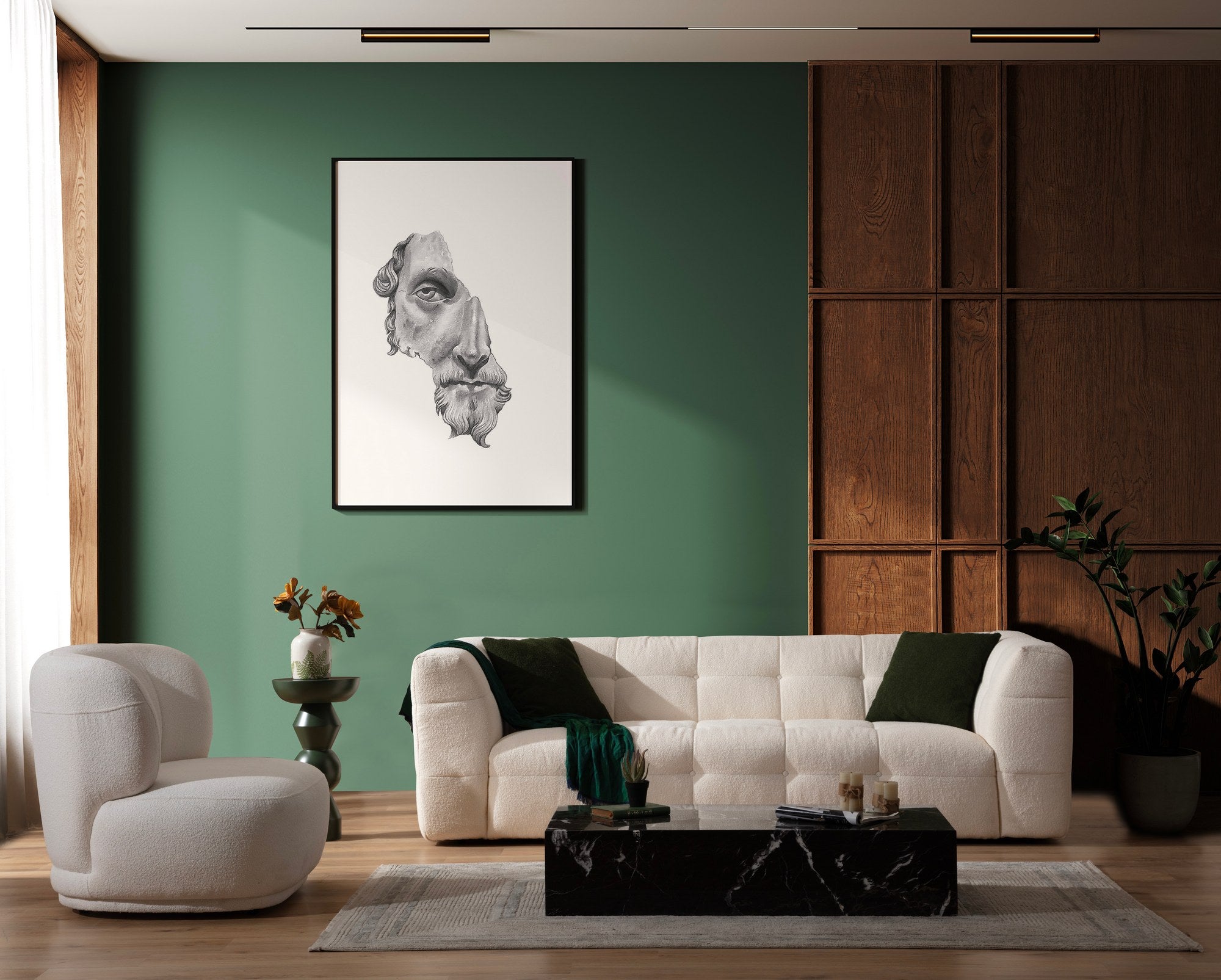 Sofá elegante de 3 lugares, bege, 235 x 100 x 72 cm | Estrutura em madeira de faia e aglomerado, 100% poliéster, espuma 28 DNS | Almofadas fixas, design elegante e confortável