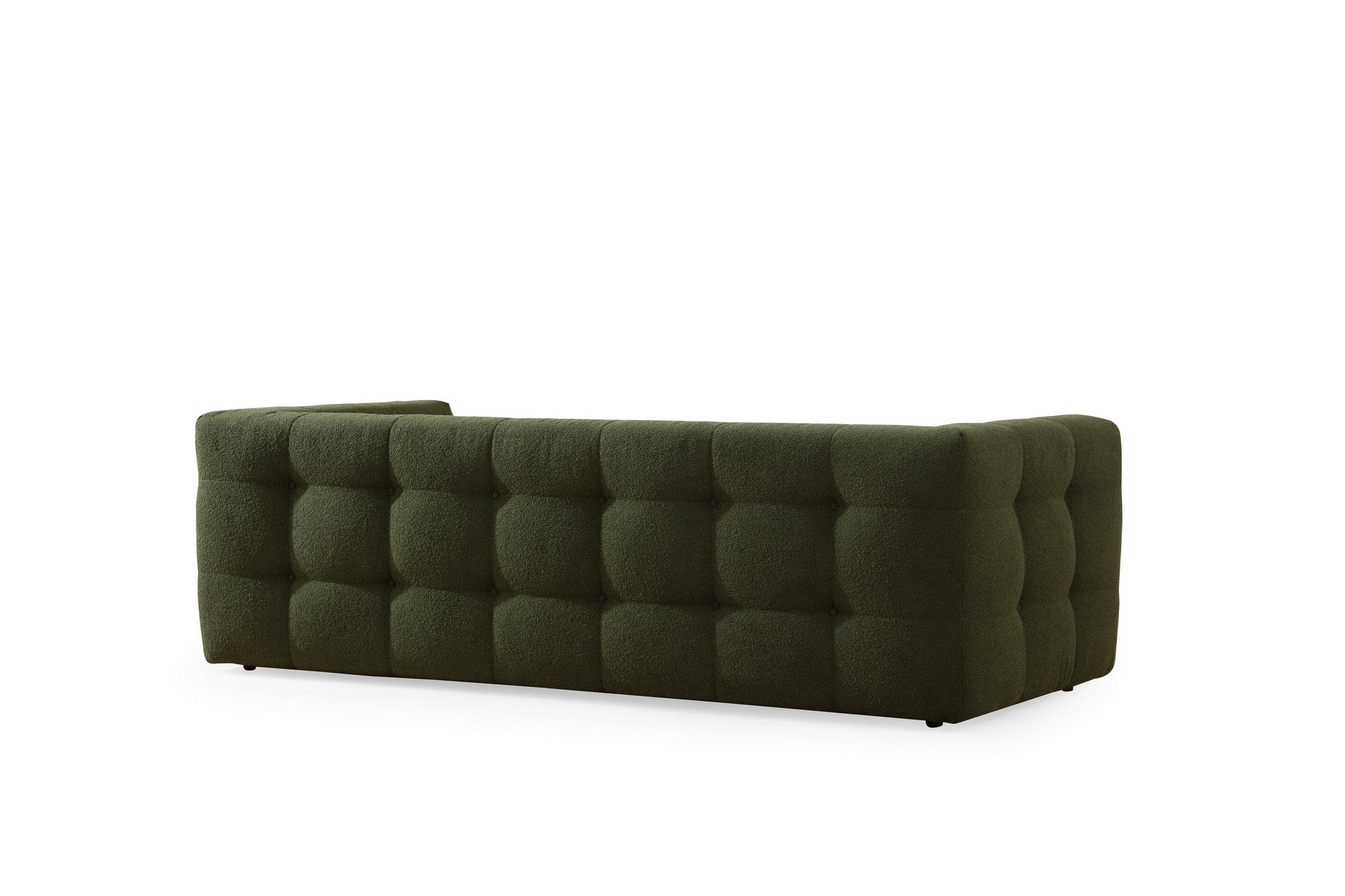 Sofá elegante de 3 lugares, verde, 235 x 100 x 72 cm | Estrutura em madeira de faia e aglomerado, 100% poliéster, espuma 28 DNS | Almofadas fixas, tecido lavável a seco