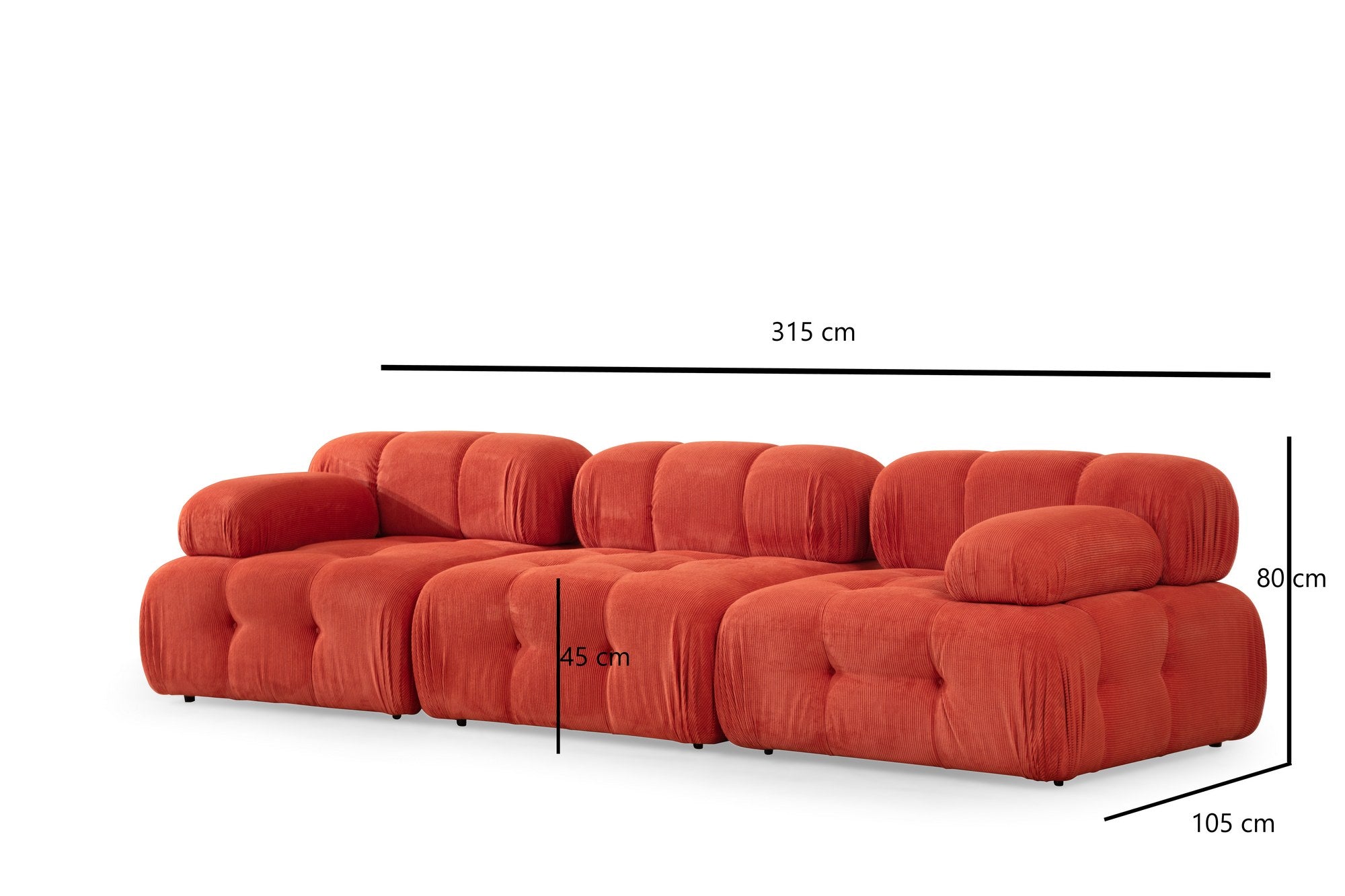 Sofá elegante de 3 lugares, vermelho, 300 x 100 x 80 cm | Estrutura em madeira de faia e aglomerado, 100% poliéster, espuma 28 DNS | Design moderno com mecanismo de mudança