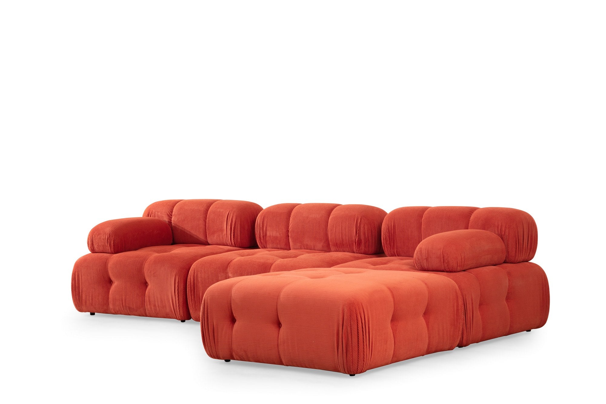 Sofá de canto vermelho elegante, 300x200 cm | Estrutura em madeira de faia e aglomerado, 100% poliéster, espuma 28 DNS | Design moderno com mecanismo de mudança e tecido lavável a seco