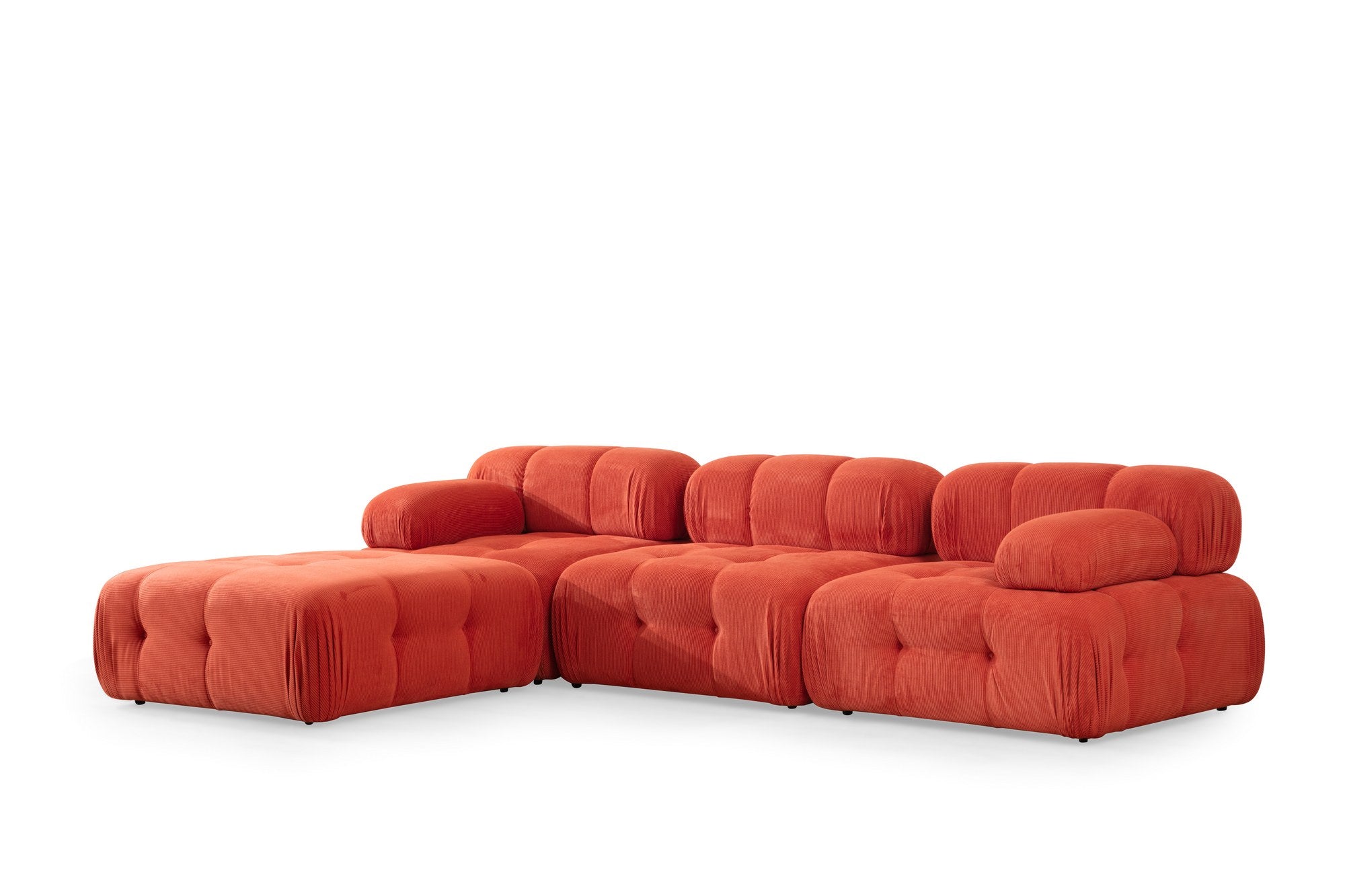 Sofá de canto vermelho elegante, 300x200 cm | Estrutura em madeira de faia e aglomerado, 100% poliéster, espuma 28 DNS | Design moderno com mecanismo de mudança e tecido lavável a seco