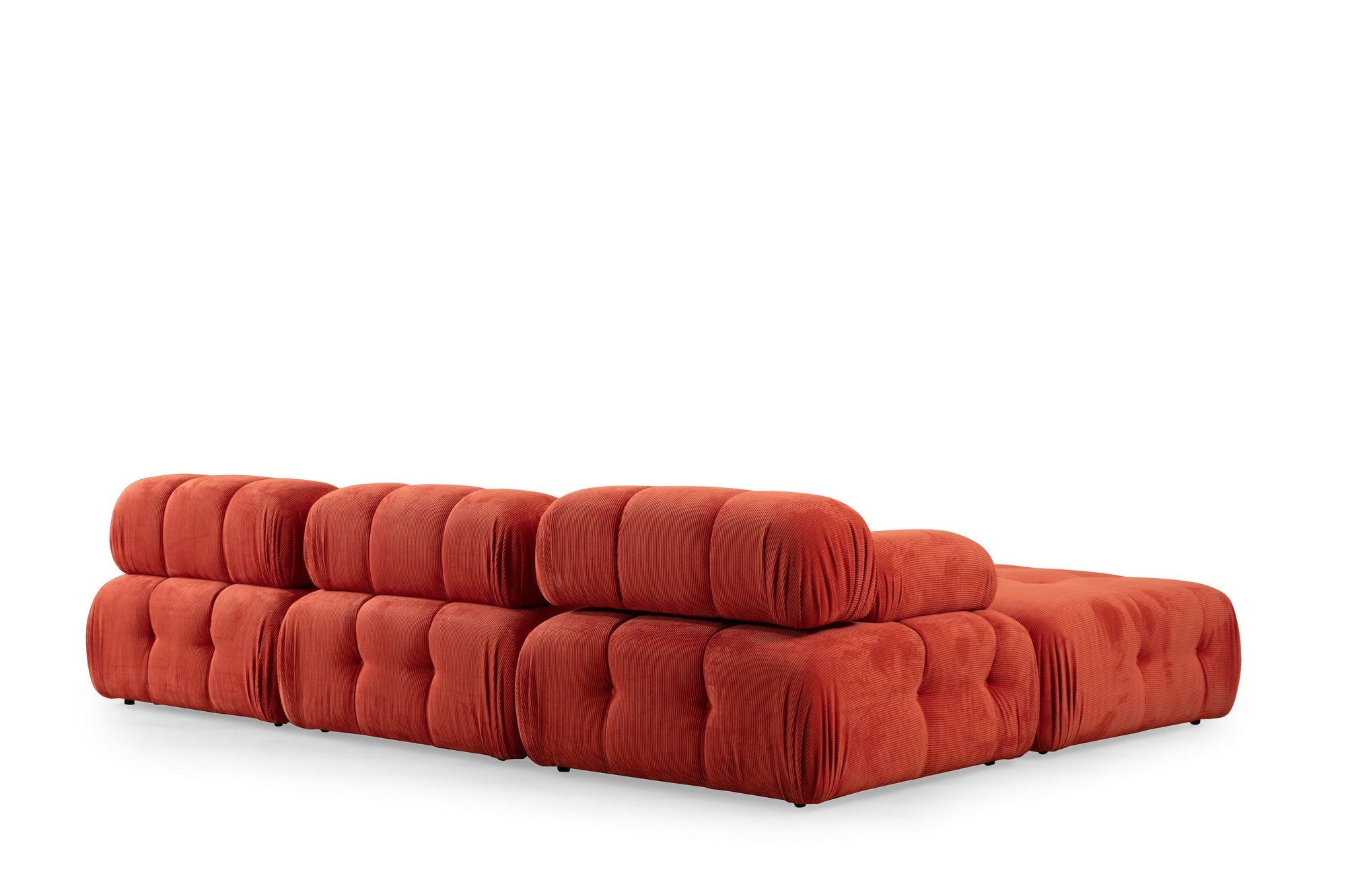 Sofá de canto vermelho elegante, 300x200 cm | Estrutura em madeira de faia e aglomerado, 100% poliéster, espuma 28 DNS | Design moderno com mecanismo de mudança e tecido lavável a seco